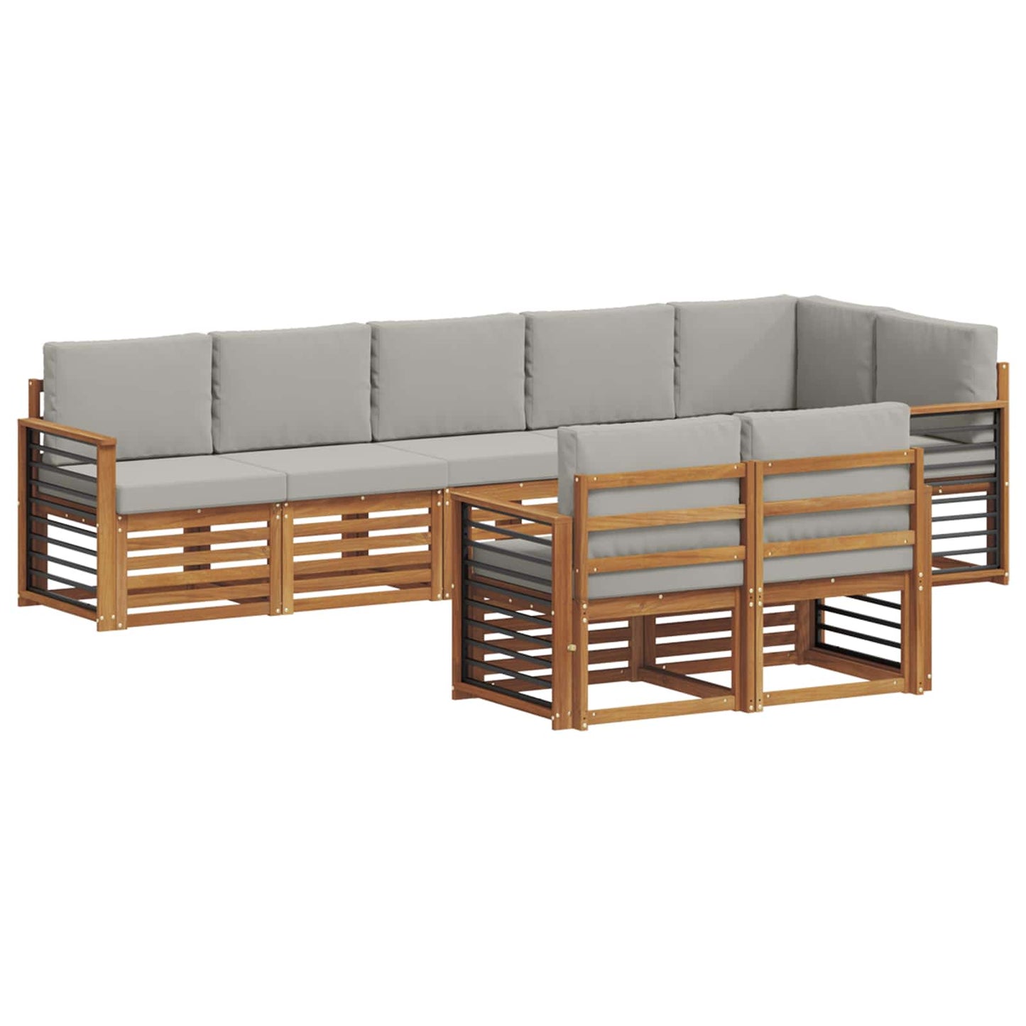 vidaXL Σετ Καναπέ 8 pcs Φυσικό και Ανοιχτό Γκρι Στερεό Ξύλο Ακακίας