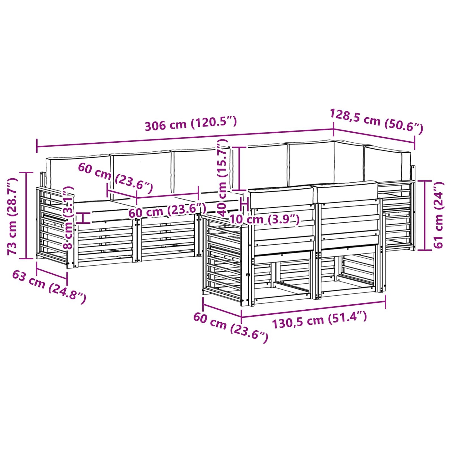 vidaXL Σετ Καναπέ 8 pcs Φυσικό και Ανοιχτό Γκρι Στερεό Ξύλο Ακακίας