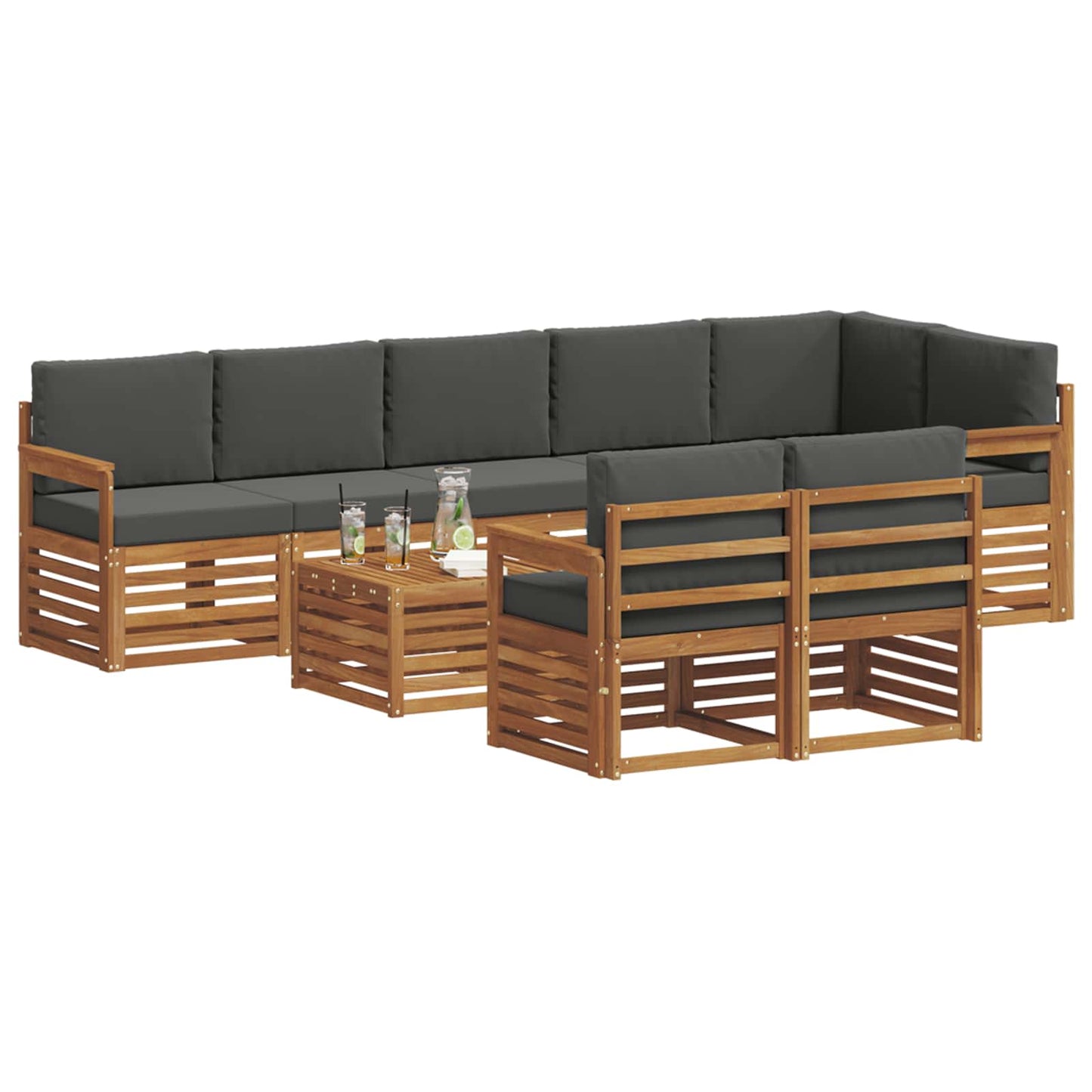 vidaXL Σετ Καναπέ 9 pcs Φυσικό και Ανθρακί Στερεό Ξύλο Ακακίας