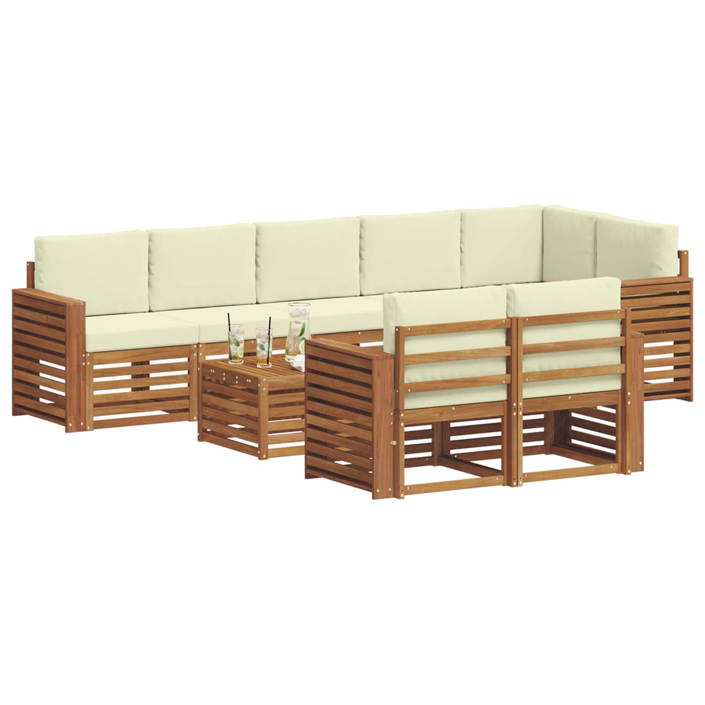 vidaXL Σετ Καναπέ 9 pcs Φυσικό και Κρέμα Στερεό Ξύλο Ακακίας