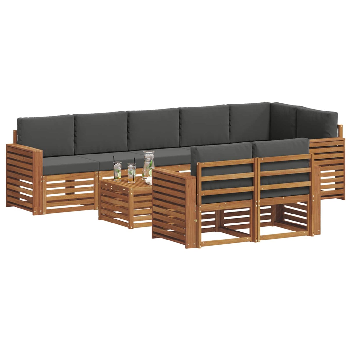 vidaXL Σετ Καναπέ 9 pcs Φυσικό και Ανθρακί Στερεό Ξύλο Ακακίας