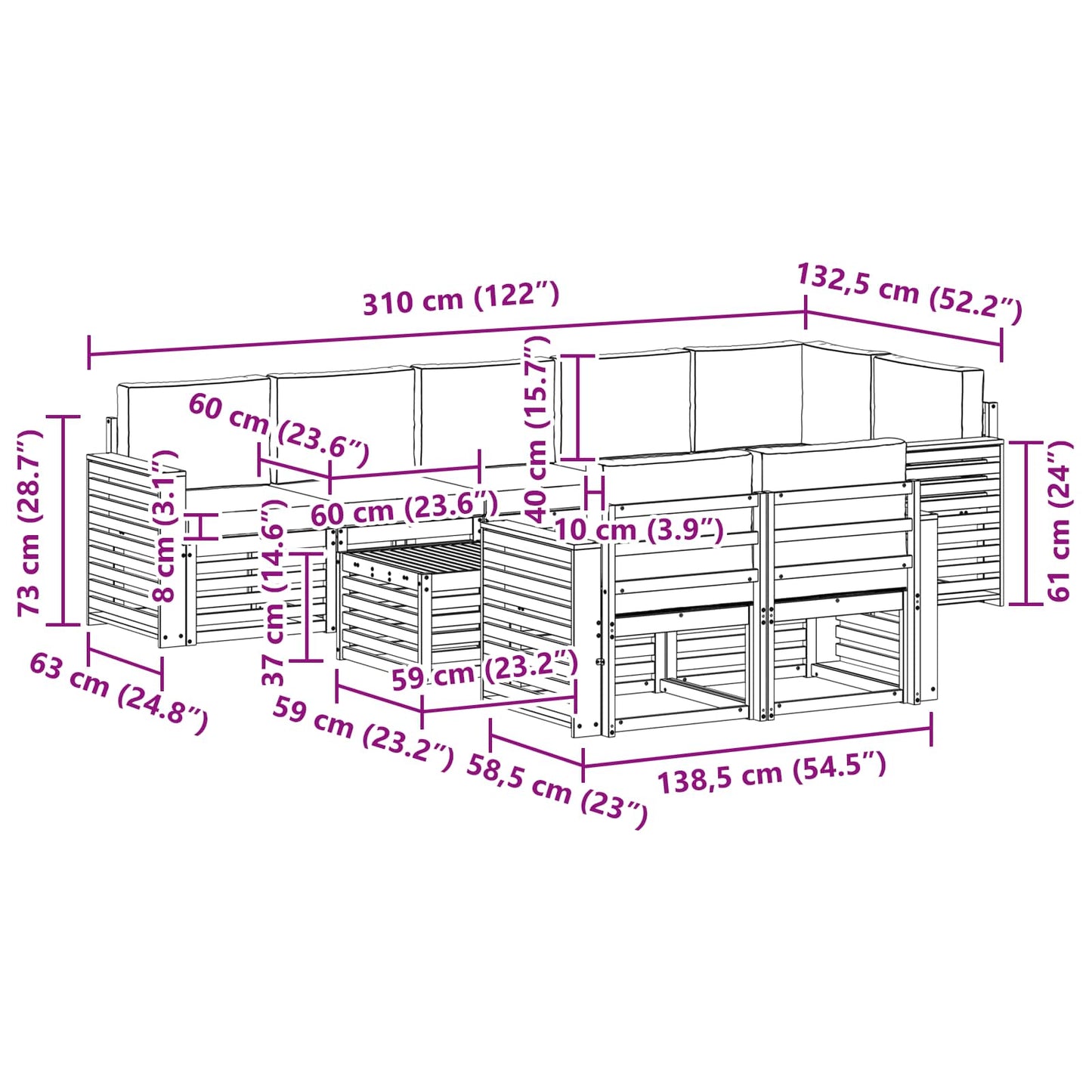 vidaXL Σετ Καναπέ 9 pcs Φυσικό και Ανθρακί Στερεό Ξύλο Ακακίας