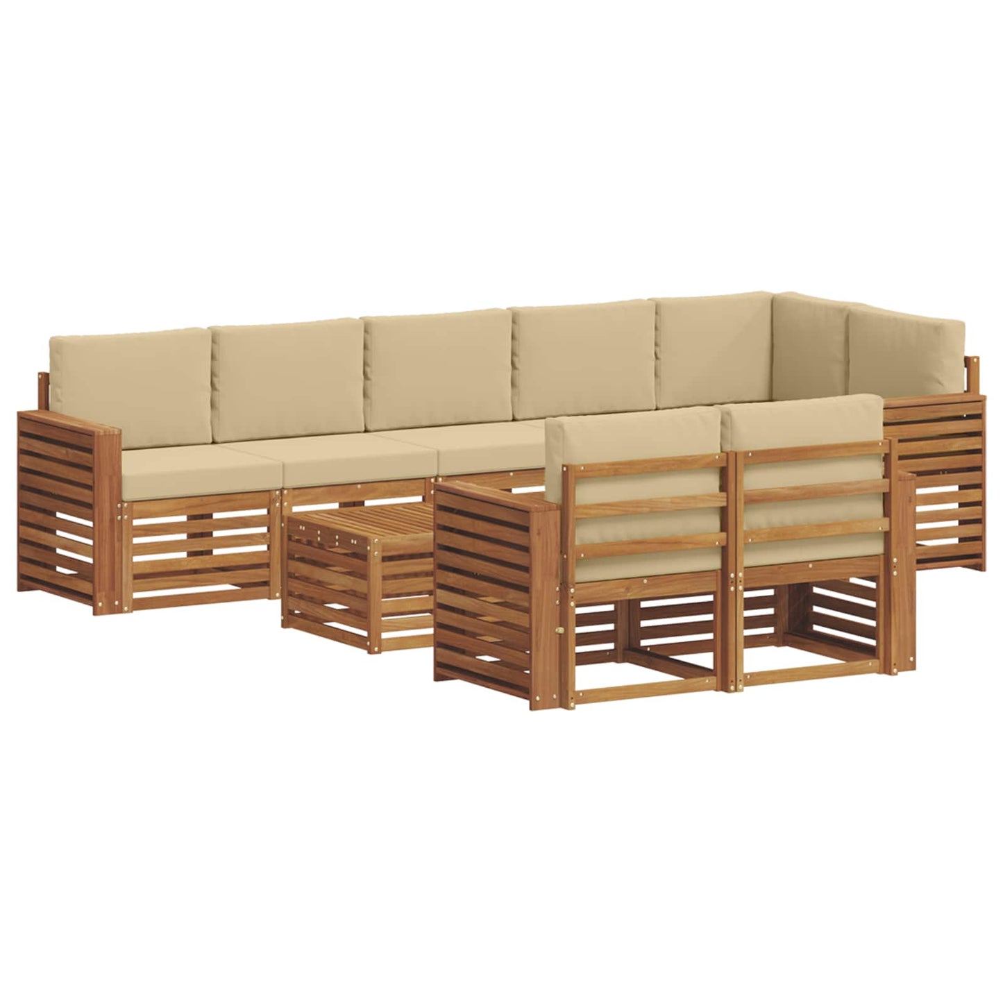 vidaXL Σετ Καναπέ 9 pcs Φυσικό και Μπεζ Στερεό Ξύλο Ακακίας