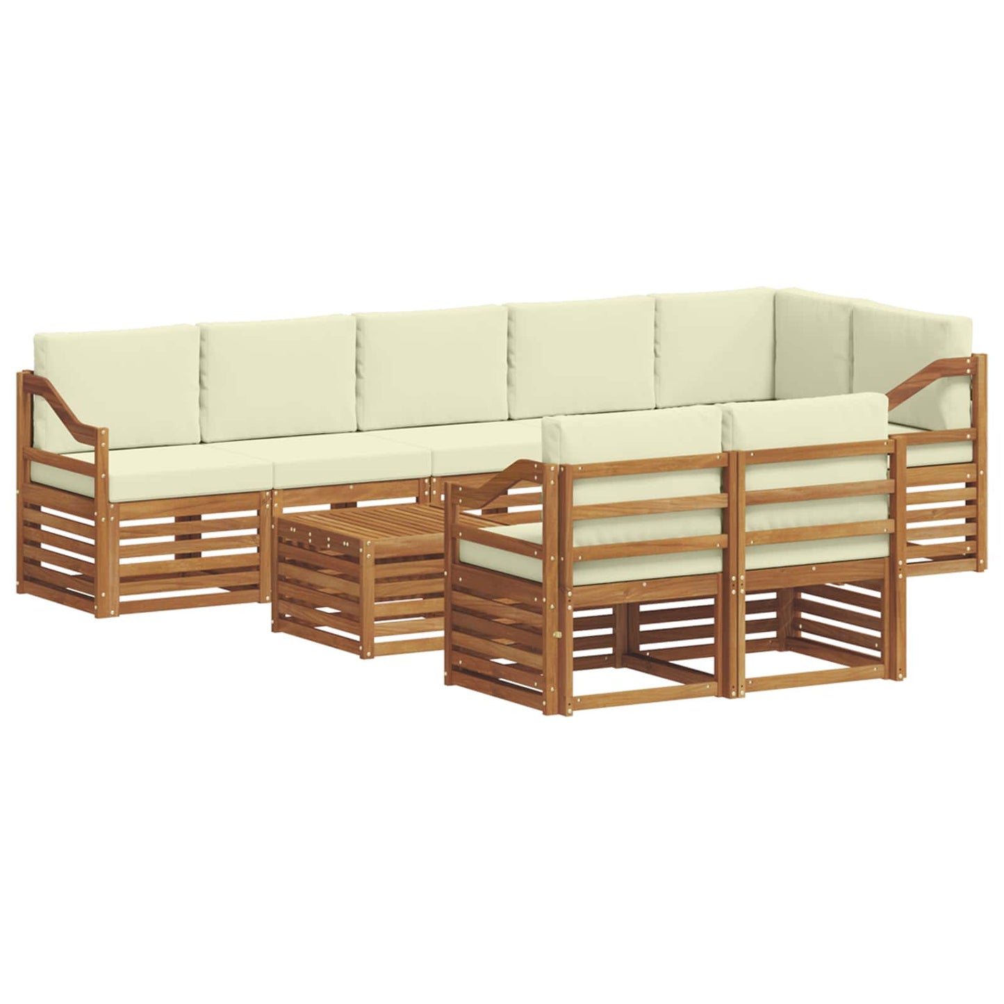 vidaXL Σετ Καναπέ 9 pcs Φυσικό και Κρέμα Στερεό Ξύλο Ακακίας