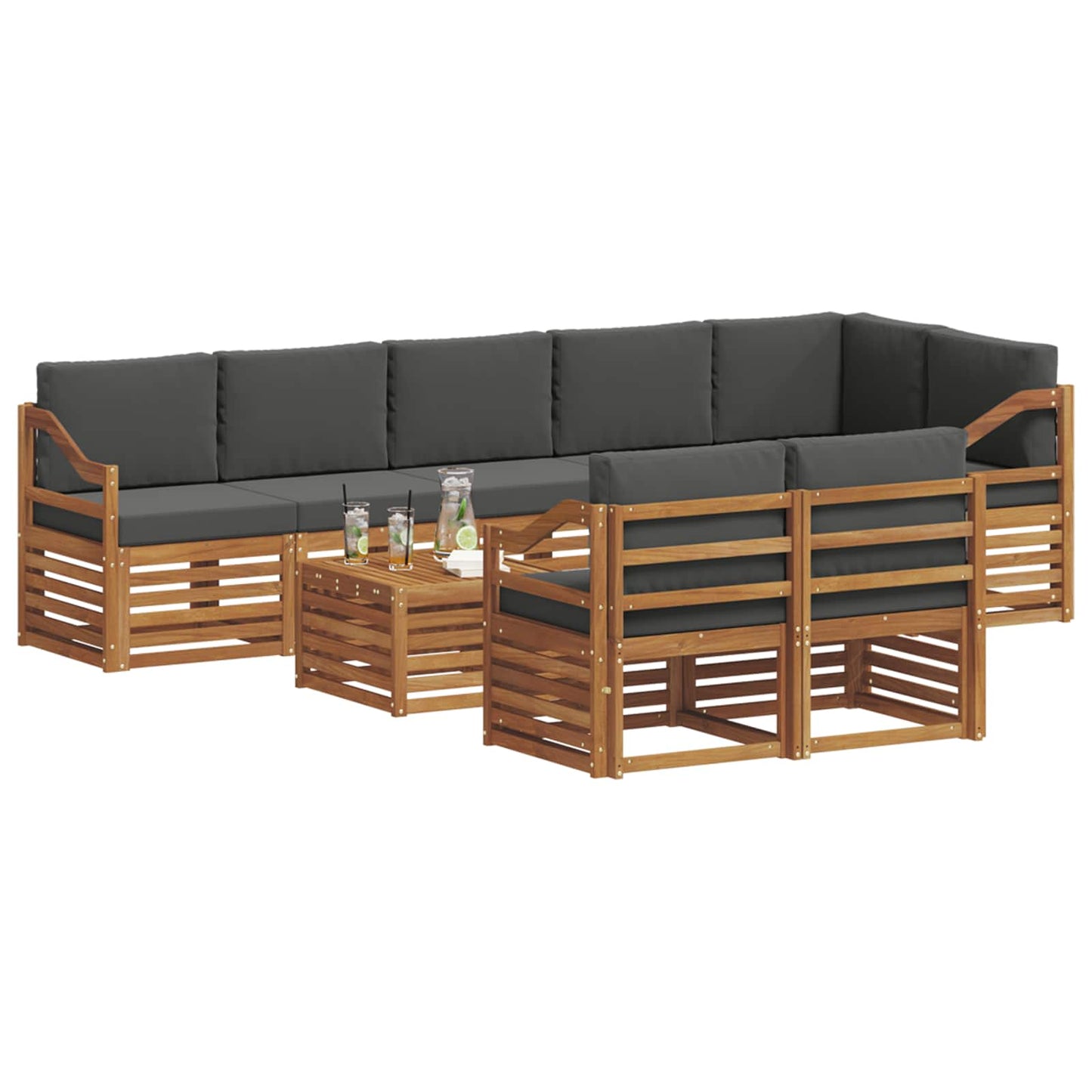 vidaXL Σετ Καναπέ 9 pcs Φυσικό και Ανθρακί Στερεό Ξύλο Ακακίας