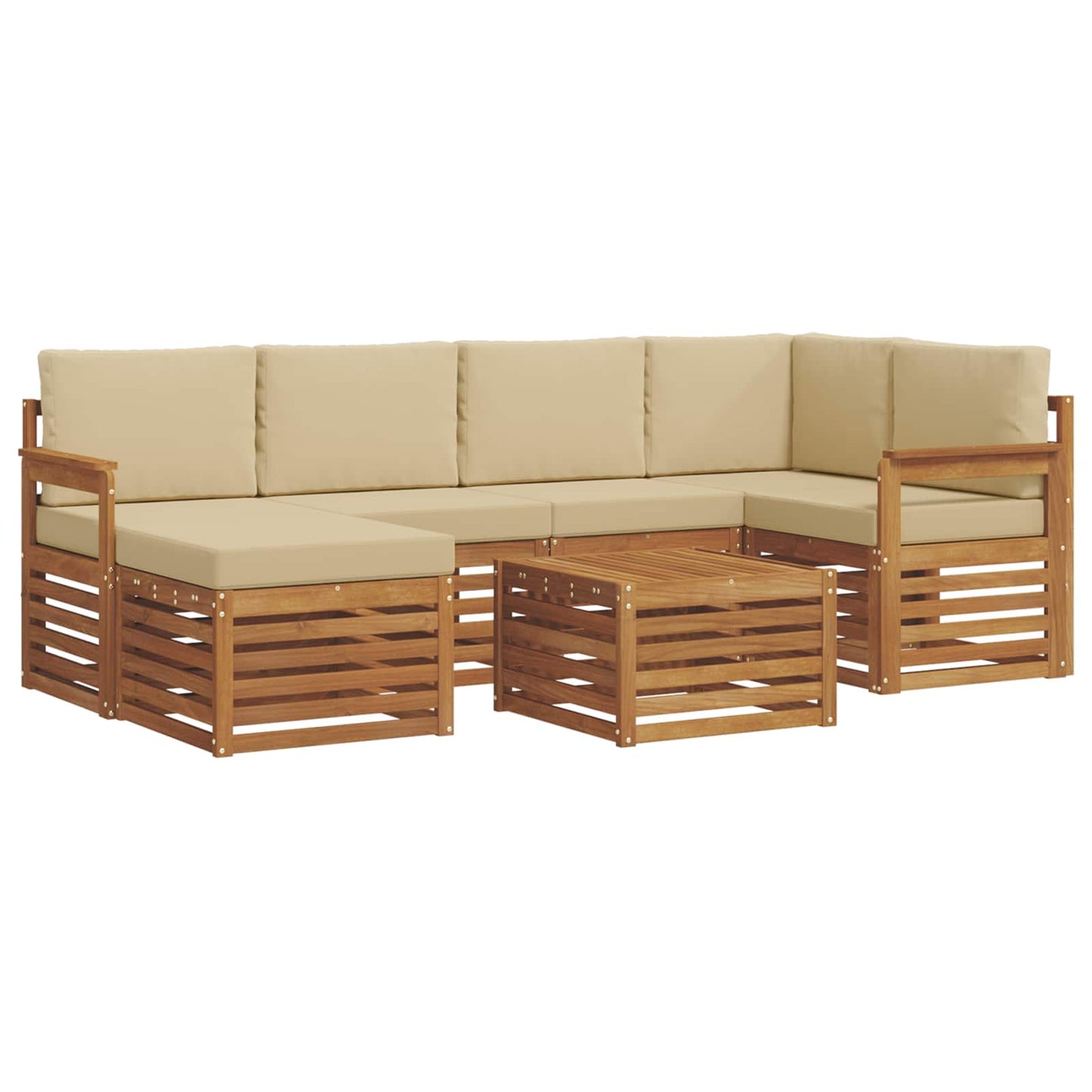 vidaXL Σαλονάκι Γωνιακού Καναπέ με μαξιλάρι 7 pcs Φυσικό και Μπεζ