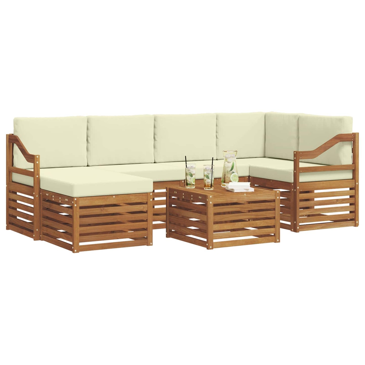 vidaXL Σαλονάκι Γωνιακού Καναπέ με μαξιλάρι 7 pcs Φυσικό και Κρέμα