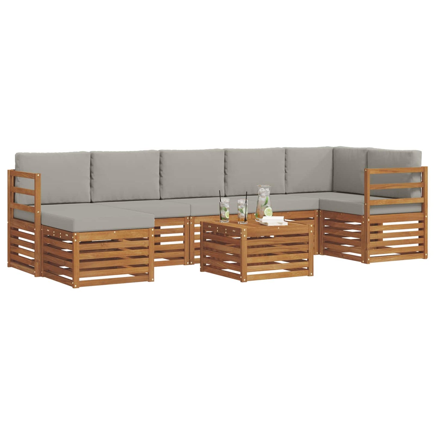 vidaXL Σειρά Καναπέ Εξωτερικού 8 pcs Φυσικό και Ανοιχτό Γκρι