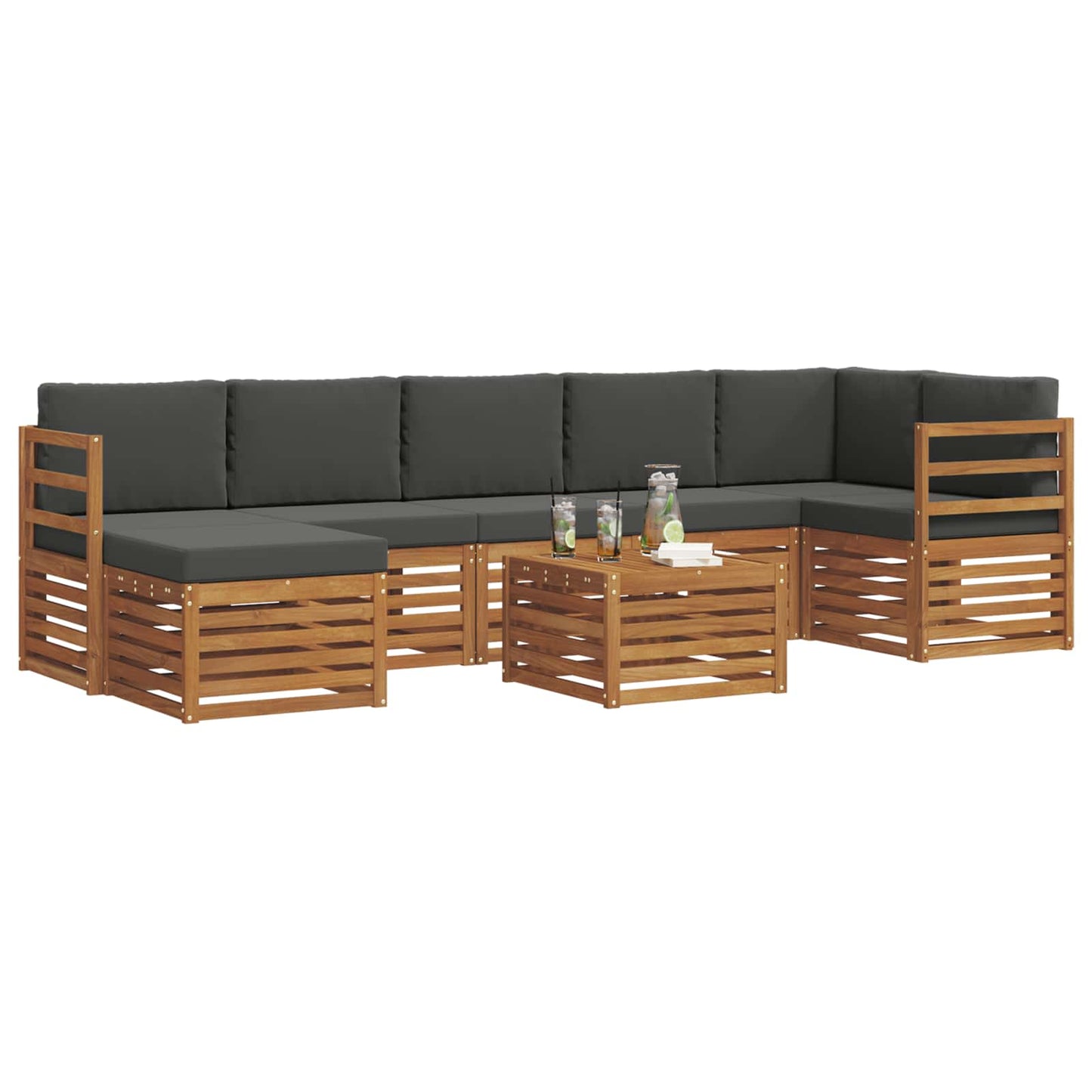 vidaXL Σειρά Καναπέ Εξωτερικού με μαξιλάρι 8 pcs Φυσικό και Ανθρακί