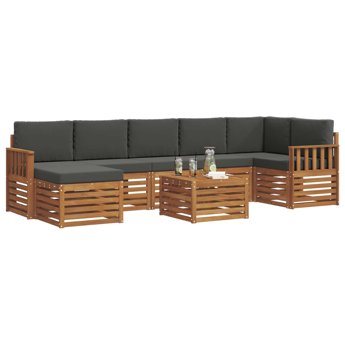 vidaXL Σειρά Καναπέ Εξωτερικού με μαξιλάρι 8 pcs Φυσικό και Ανθρακί