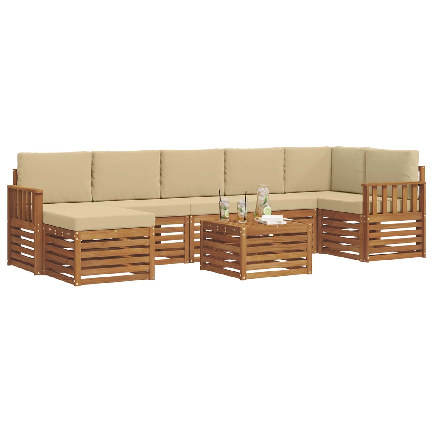 vidaXL Σειρά Καναπέ Εξωτερικού με μαξιλάρι 8 pcs Φυσικό και Μπεζ