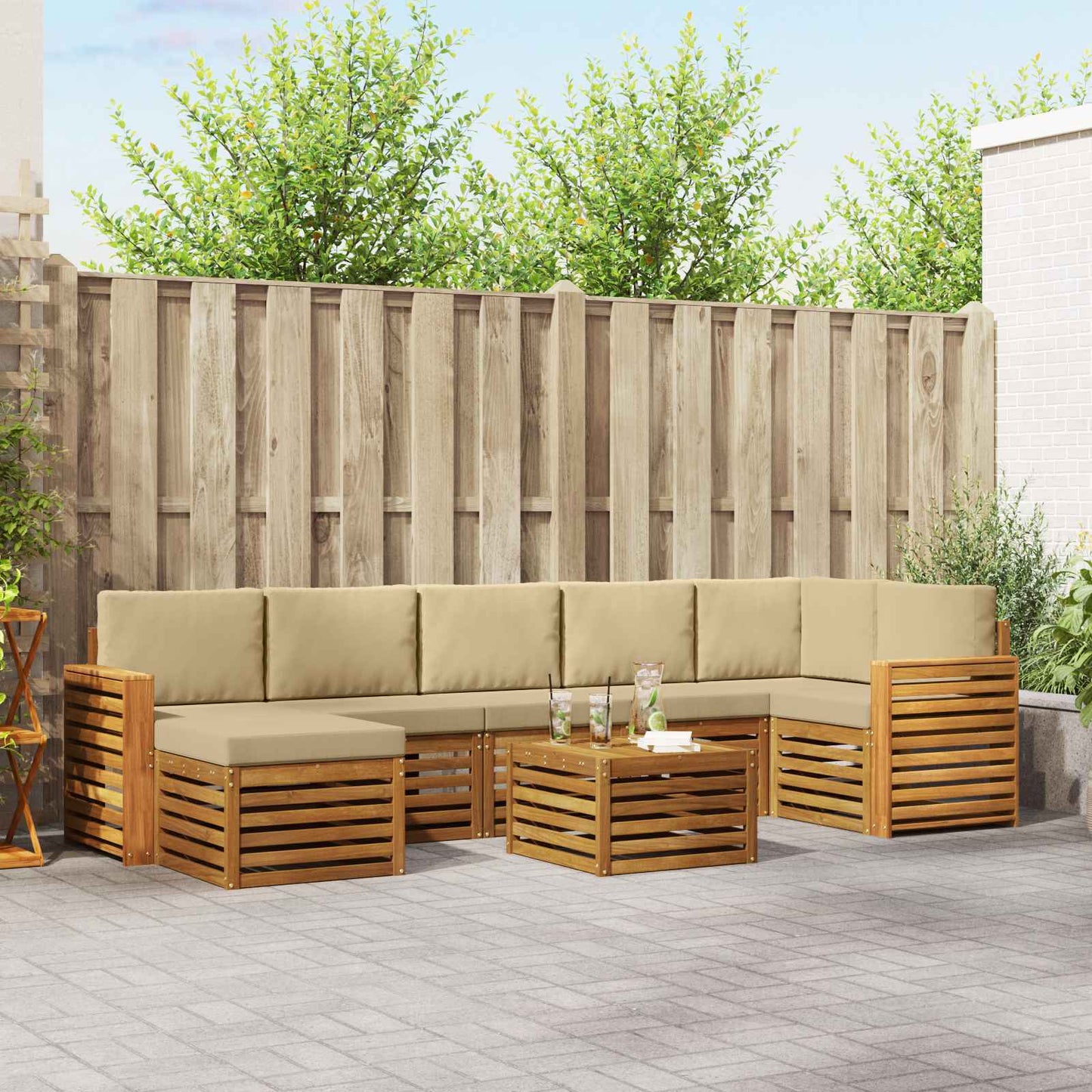 vidaXL Σειρά Καναπέ Εξωτερικού με μαξιλάρι 8 pcs Φυσικό και Μπεζ