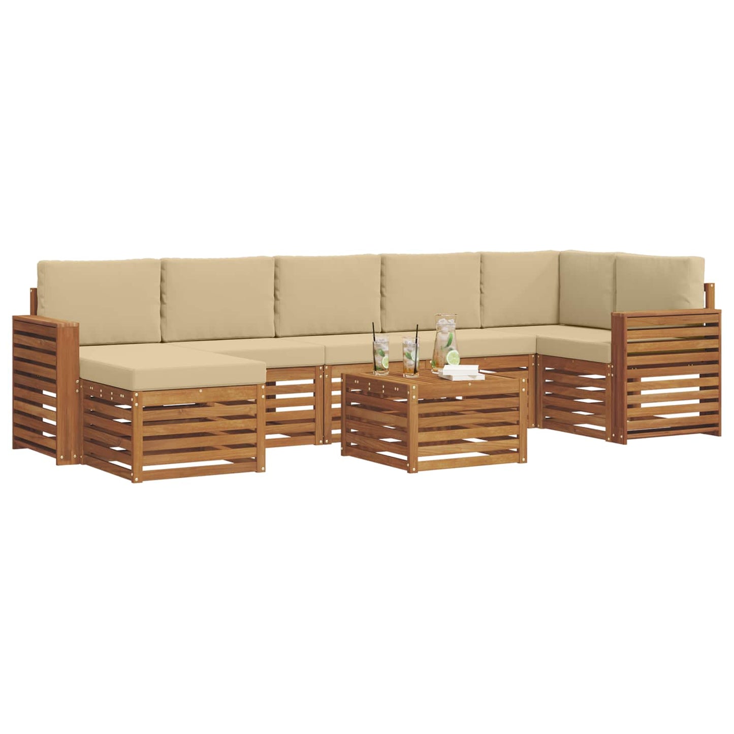 vidaXL Σειρά Καναπέ Εξωτερικού με μαξιλάρι 8 pcs Φυσικό και Μπεζ