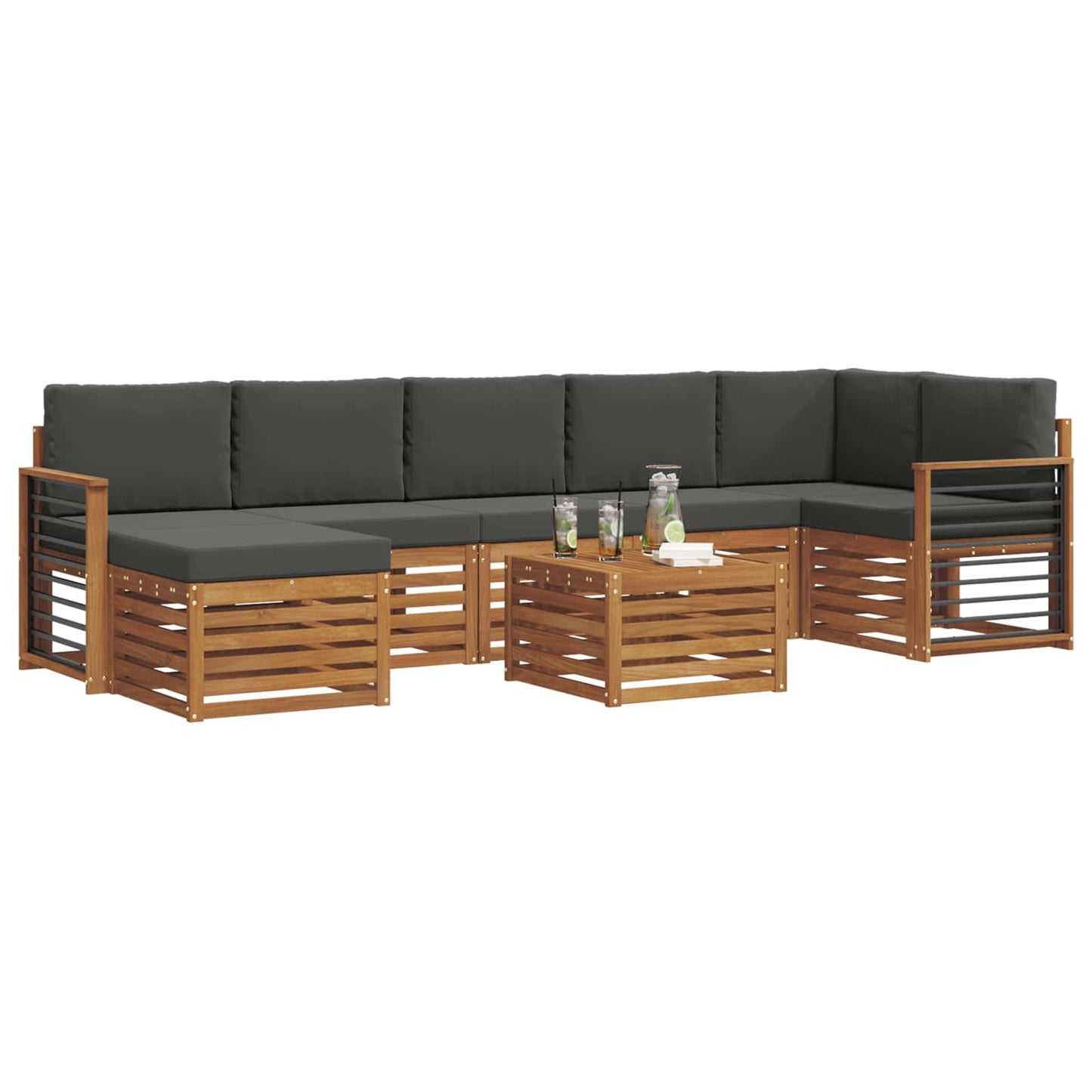 vidaXL Σειρά Καναπέ Εξωτερικού με μαξιλάρι 8 pcs Φυσικό και Ανθρακί