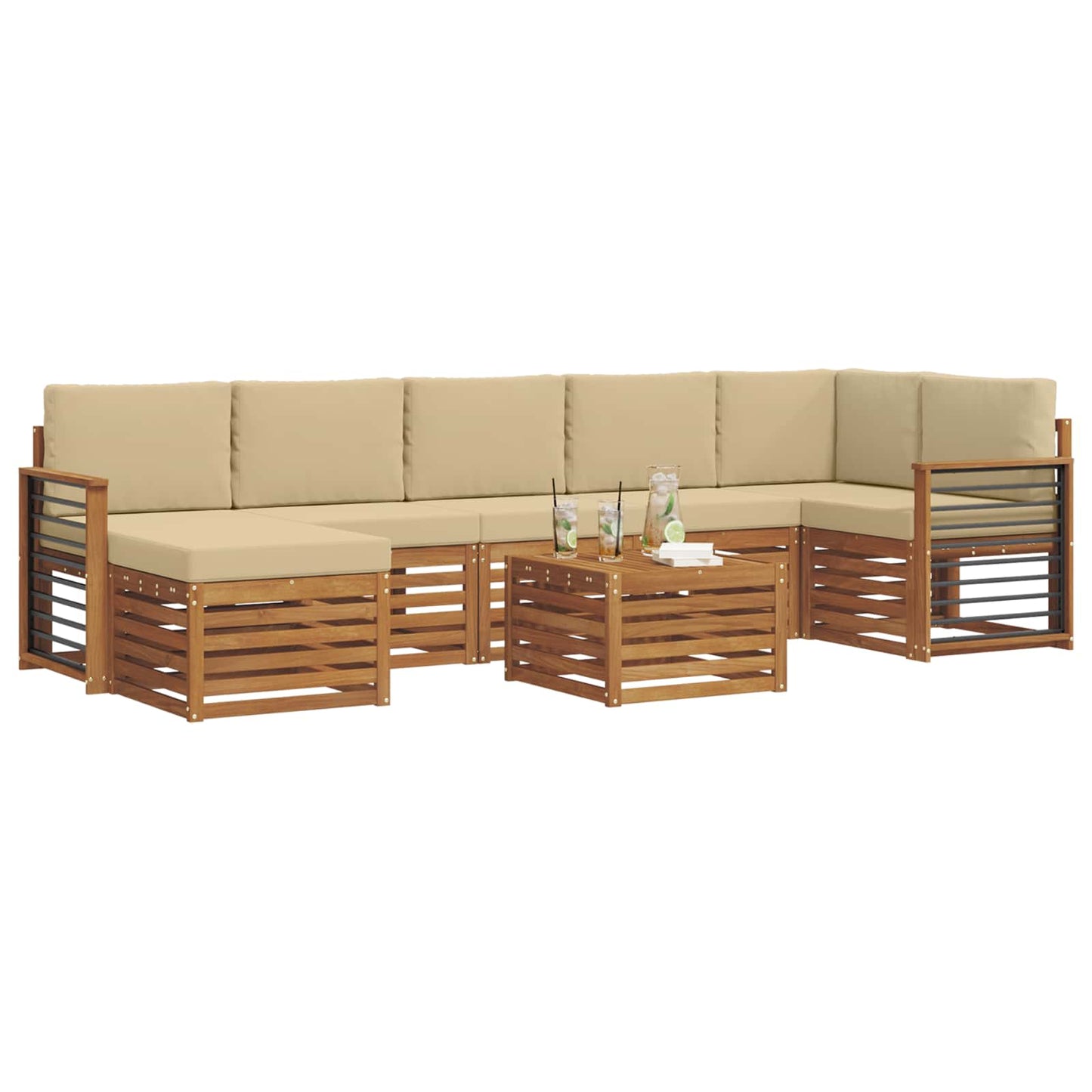vidaXL Σειρά Καναπέ Εξωτερικού με μαξιλάρι 8 pcs Φυσικό και Μπεζ