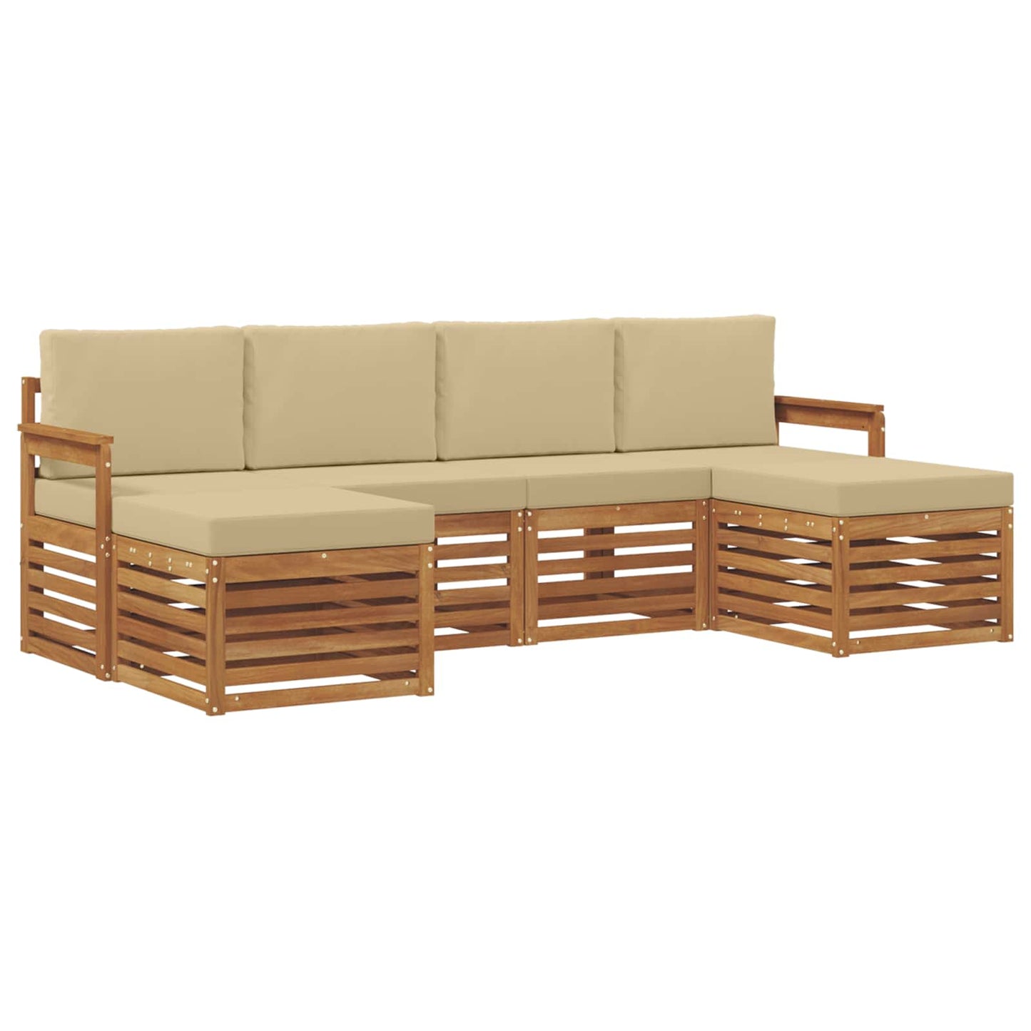 vidaXL Σετ Καναπέ 6 pcs Φυσικό και Μπεζ Στερεό Ξύλο Ακακίας