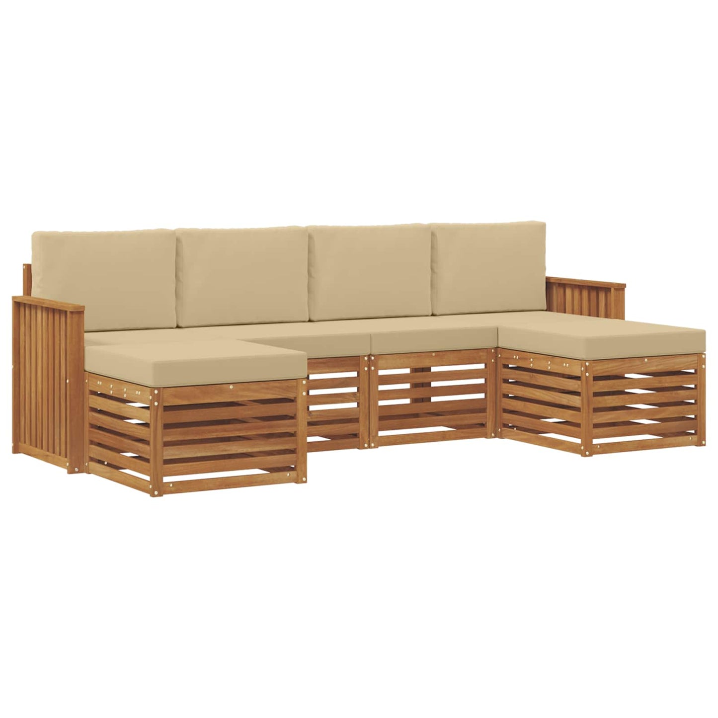 vidaXL Σετ Καναπέ 6 pcs Φυσικό και Μπεζ Στερεό Ξύλο Ακακίας