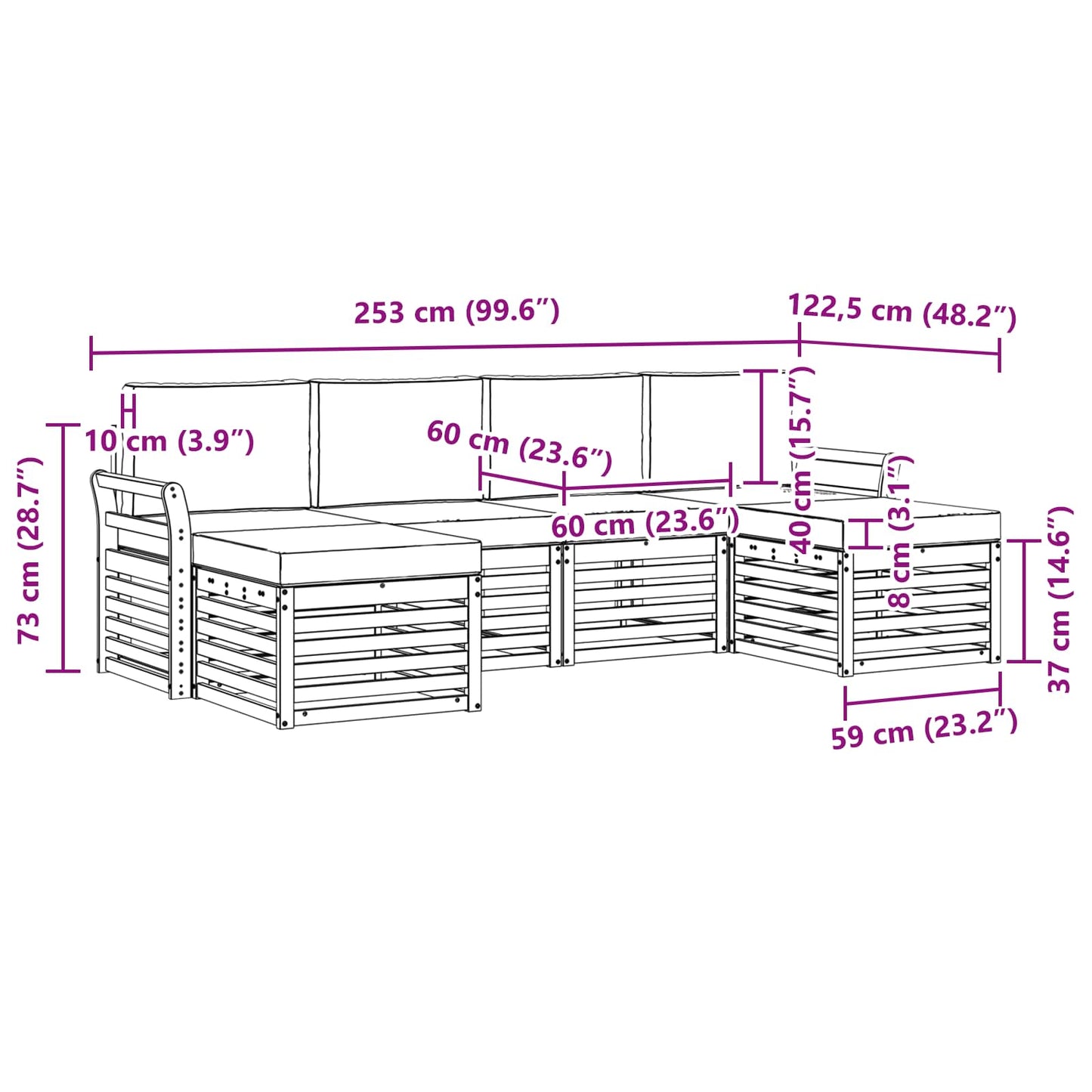 vidaXL Σετ Καναπέ 6 pcs Φυσικό και Μπεζ Στερεό Ξύλο Ακακίας