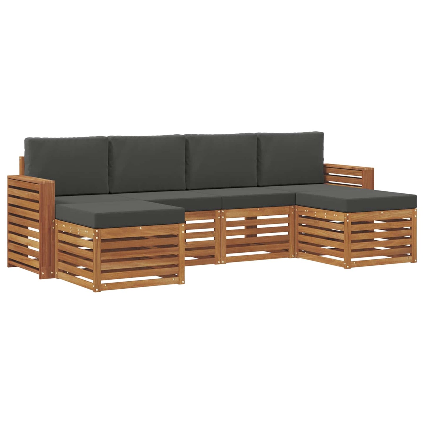 vidaXL Σετ Καναπέ 6 pcs Φυσικό και Ανθρακί Στερεό Ξύλο Ακακίας