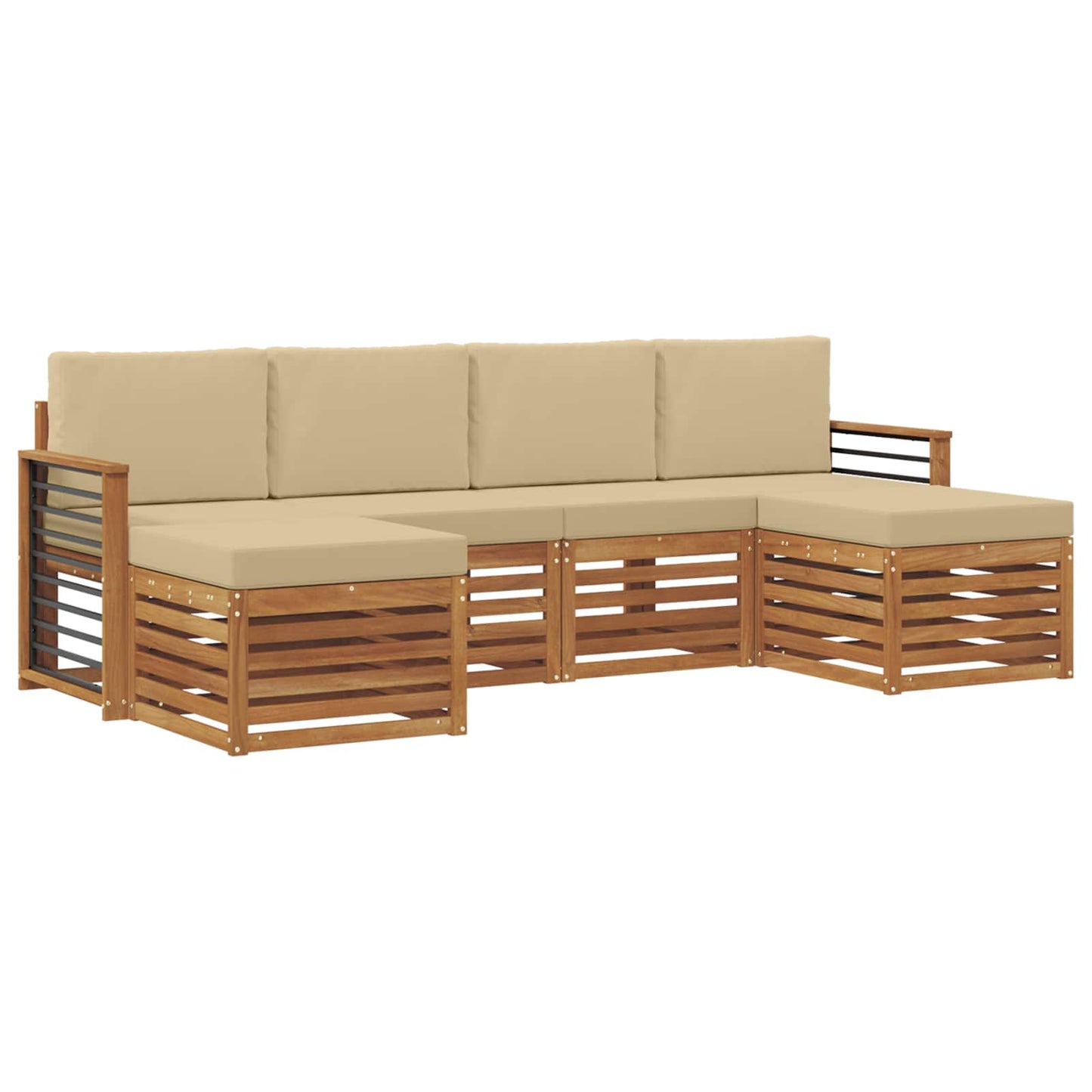 vidaXL Σετ Καναπέ 6 pcs Φυσικό και Μπεζ Στερεό Ξύλο Ακακίας