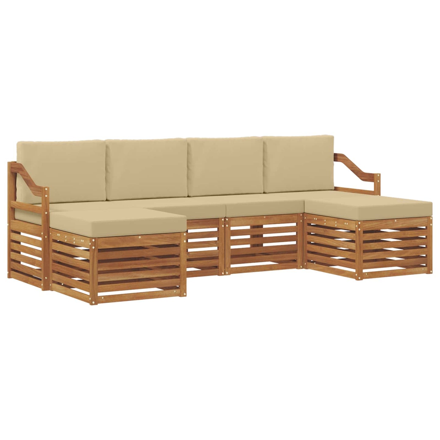 vidaXL Σετ Καναπέ 6 pcs Φυσικό και Μπεζ Στερεό Ξύλο Ακακίας
