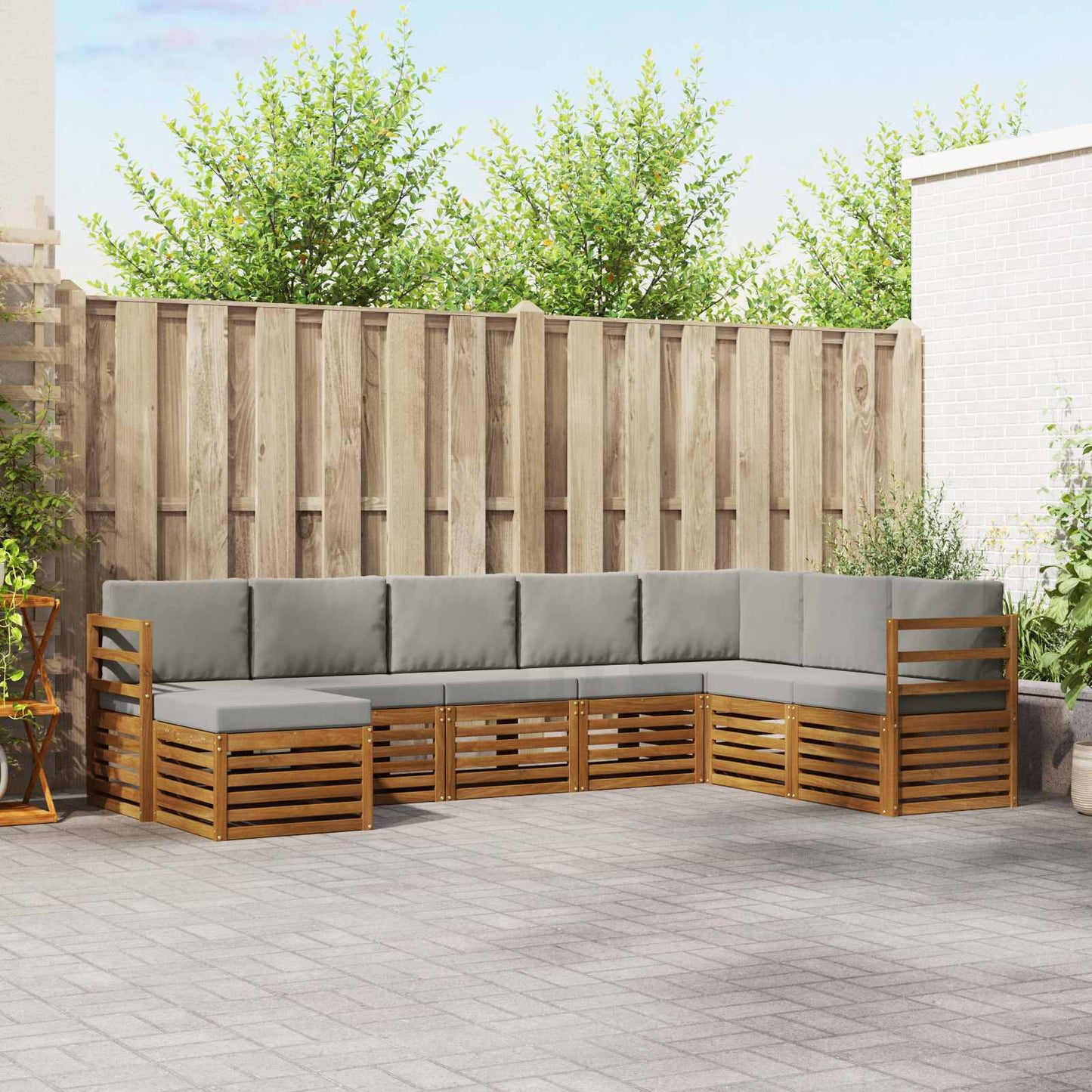 vidaXL Σειρά Καναπέ Εξωτερικού 8 pcs Φυσικό και Ανοιχτό Γκρι