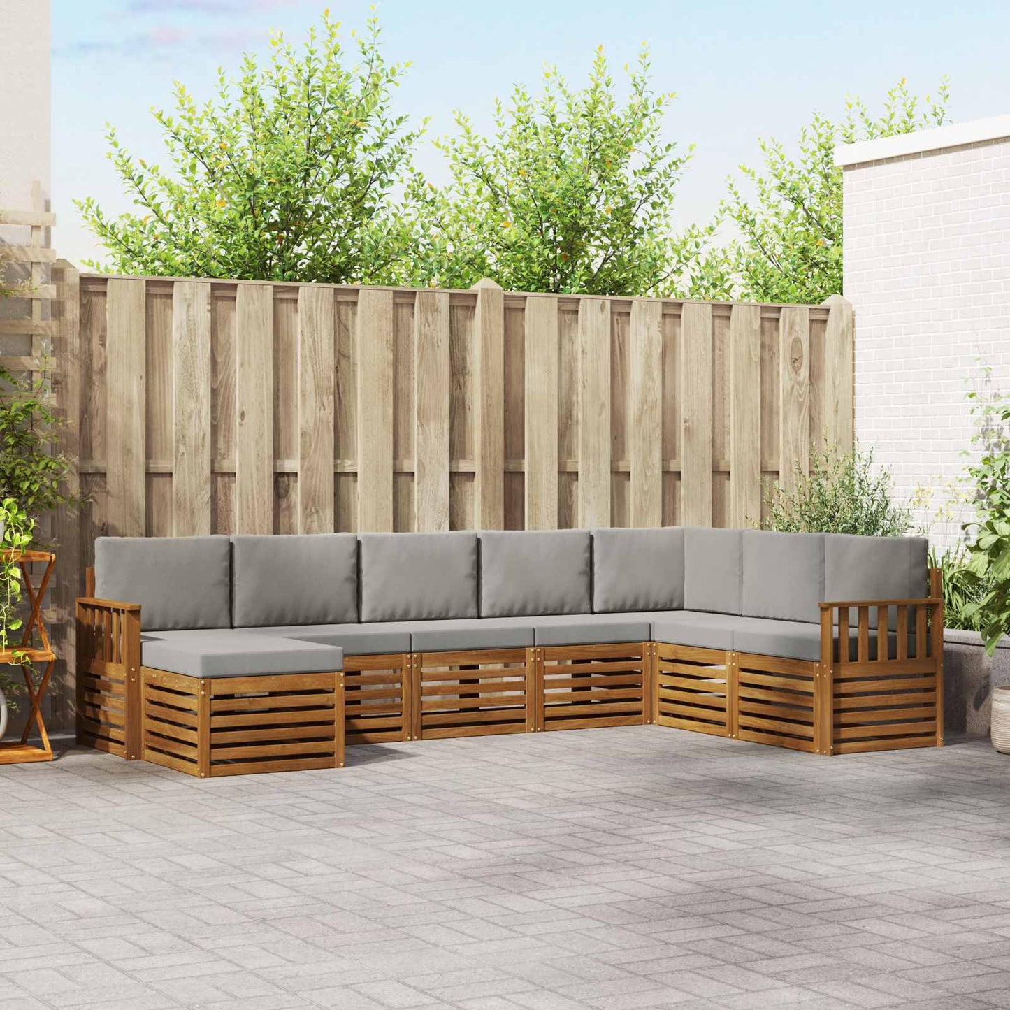 vidaXL Σειρά Καναπέ Εξωτερικού 8 pcs Φυσικό και Ανοιχτό Γκρι