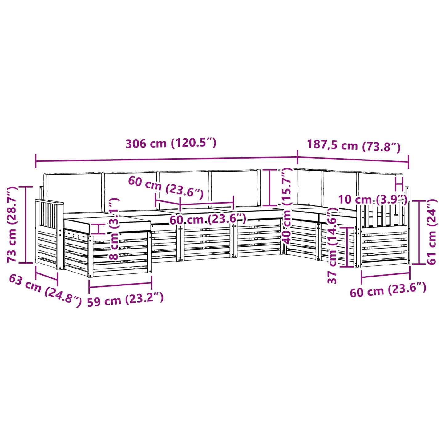 vidaXL Σειρά Καναπέ Εξωτερικού με μαξιλάρι 8 pcs Φυσικό και Ανθρακί