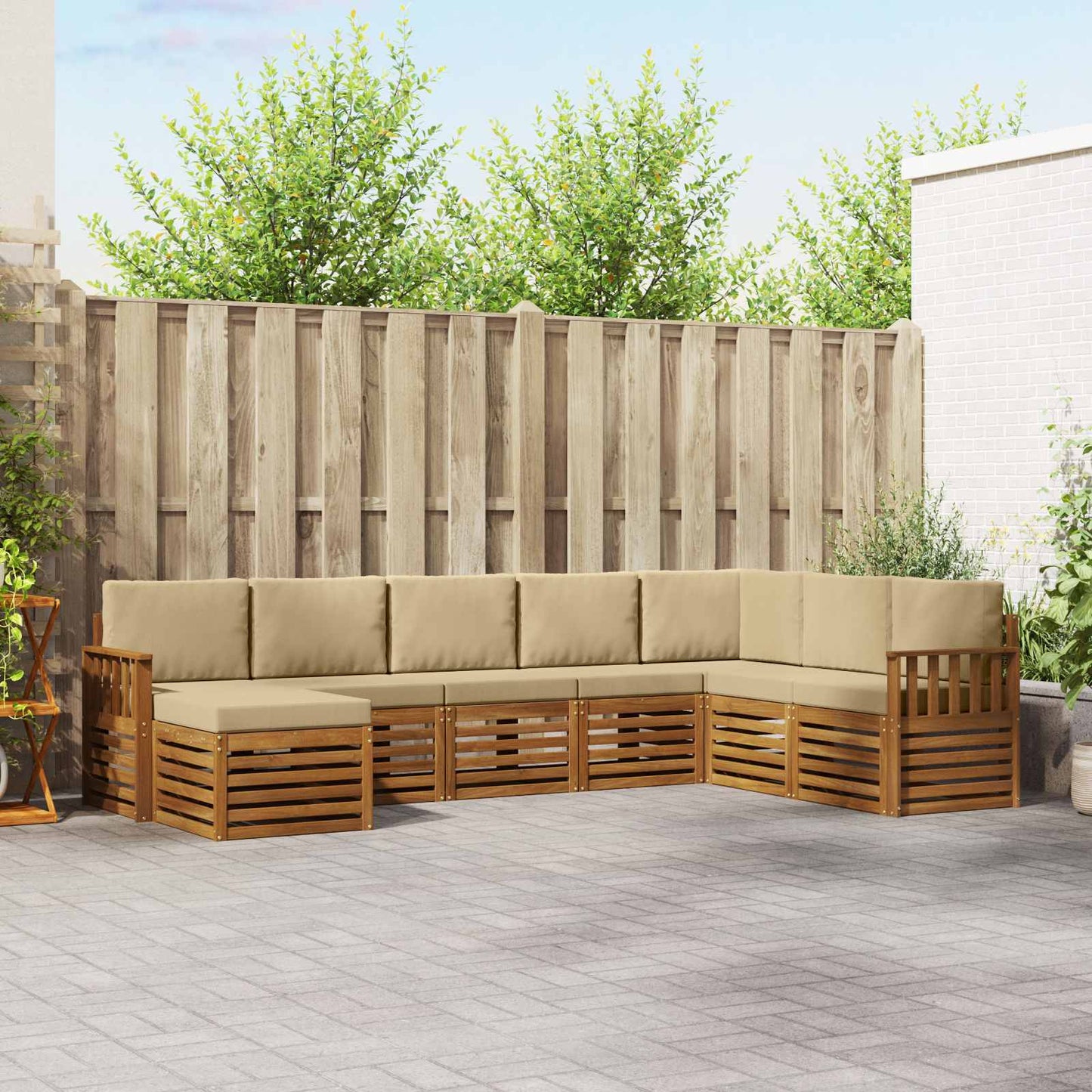 vidaXL Σειρά Καναπέ Εξωτερικού με μαξιλάρι 8 pcs Φυσικό και Μπεζ