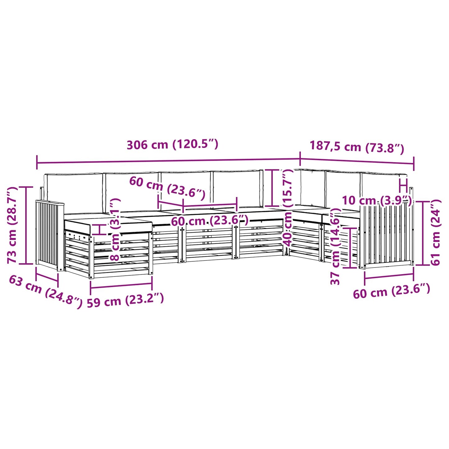 vidaXL Σειρά Καναπέ Εξωτερικού με μαξιλάρι 8 pcs Φυσικό και Ανθρακί