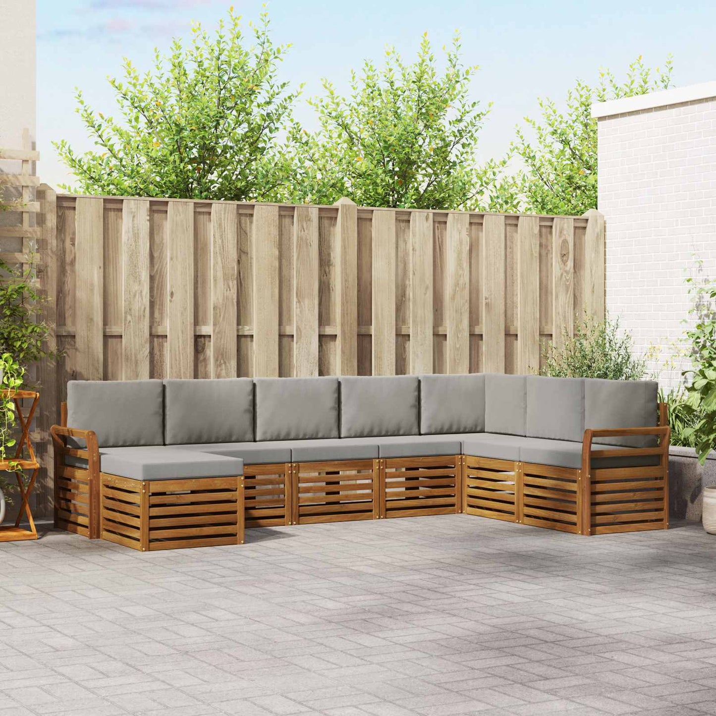vidaXL Σειρά Καναπέ Εξωτερικού 8 pcs Φυσικό και Ανοιχτό Γκρι