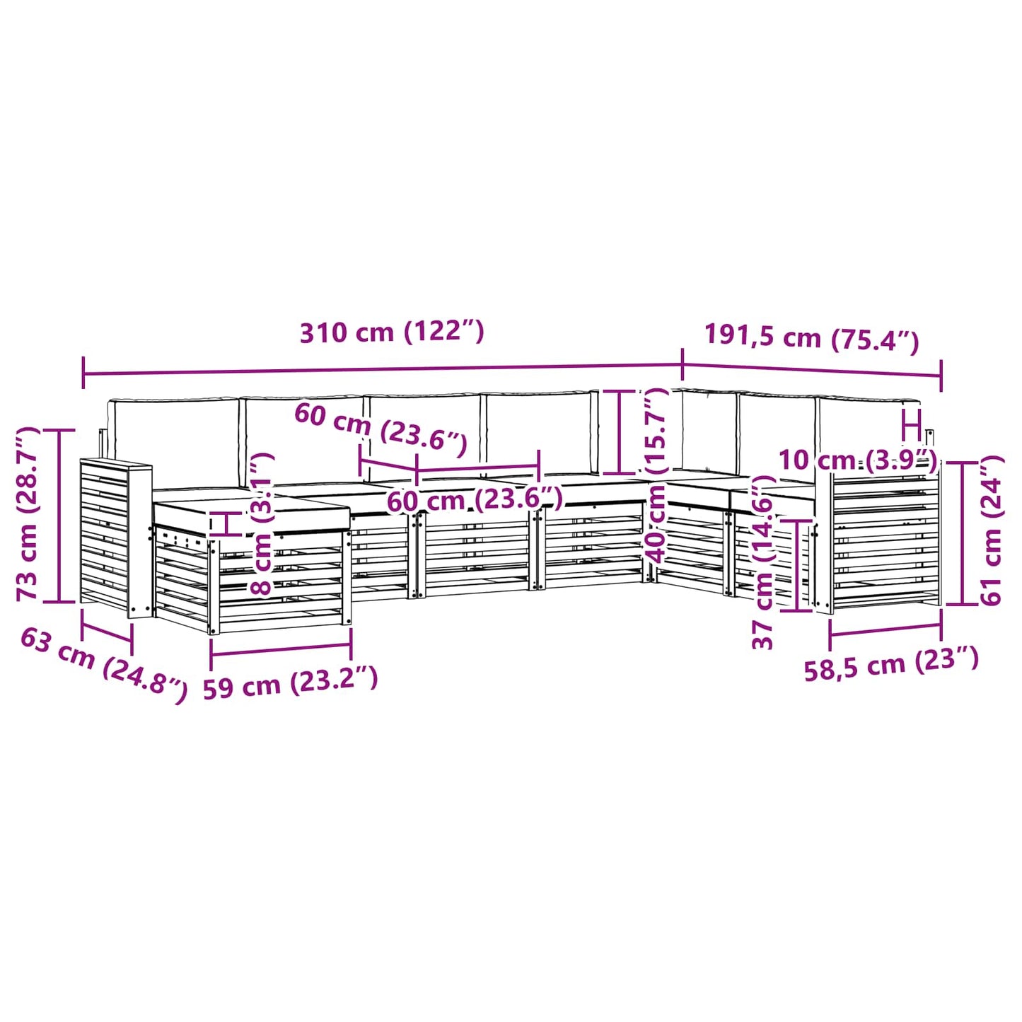 vidaXL Σειρά Καναπέ Εξωτερικού με μαξιλάρι 8 pcs Φυσικό και Κρέμα
