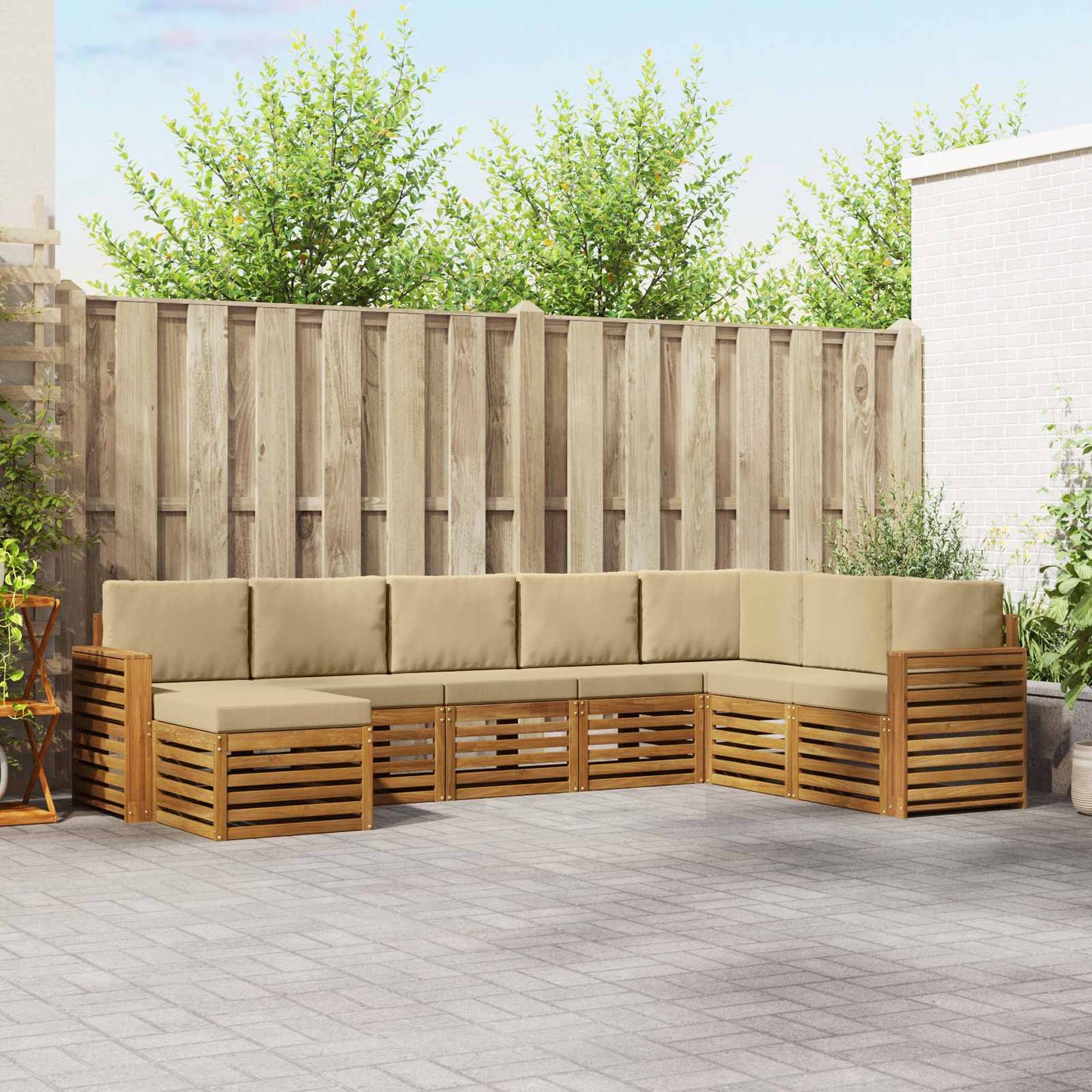 vidaXL Σειρά Καναπέ Εξωτερικού με μαξιλάρι 8 pcs Φυσικό και Μπεζ