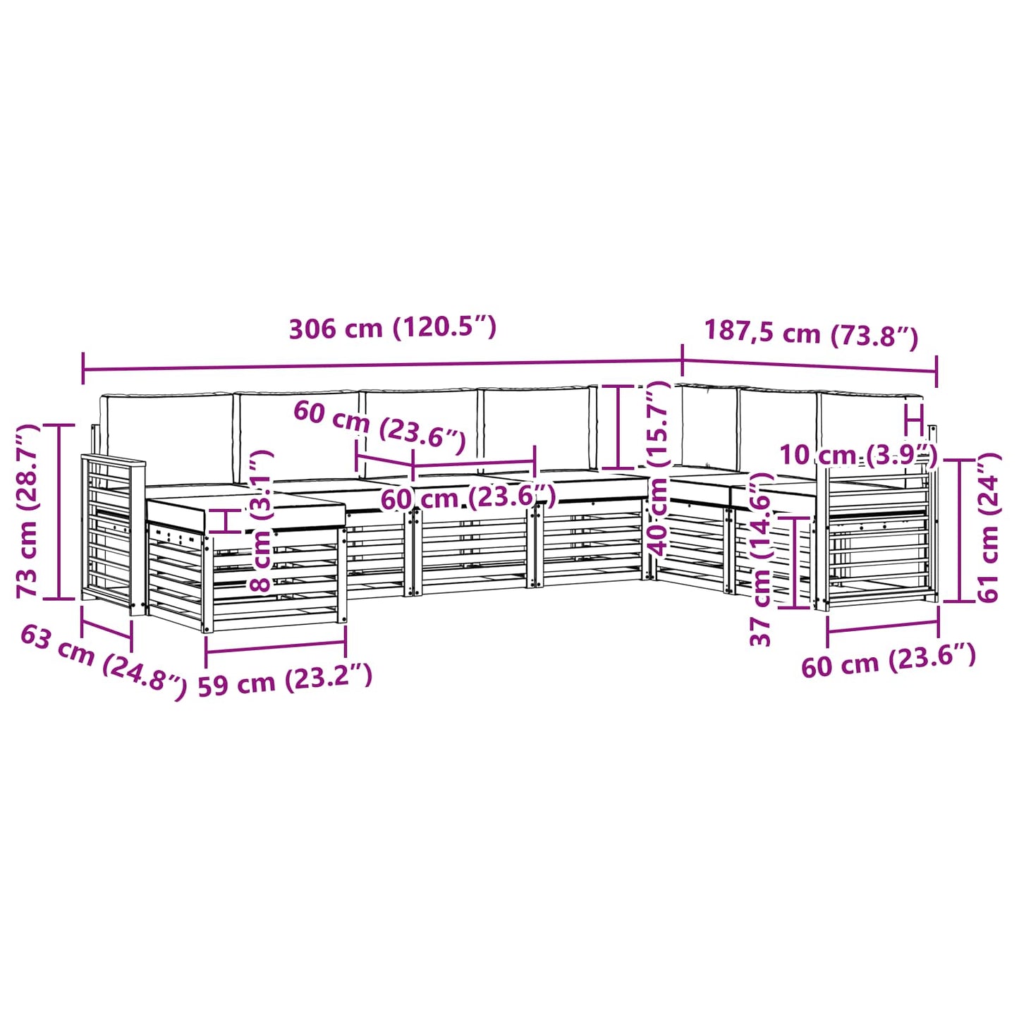 vidaXL Σειρά Καναπέ Εξωτερικού με μαξιλάρι 8 pcs Φυσικό και Ανθρακί