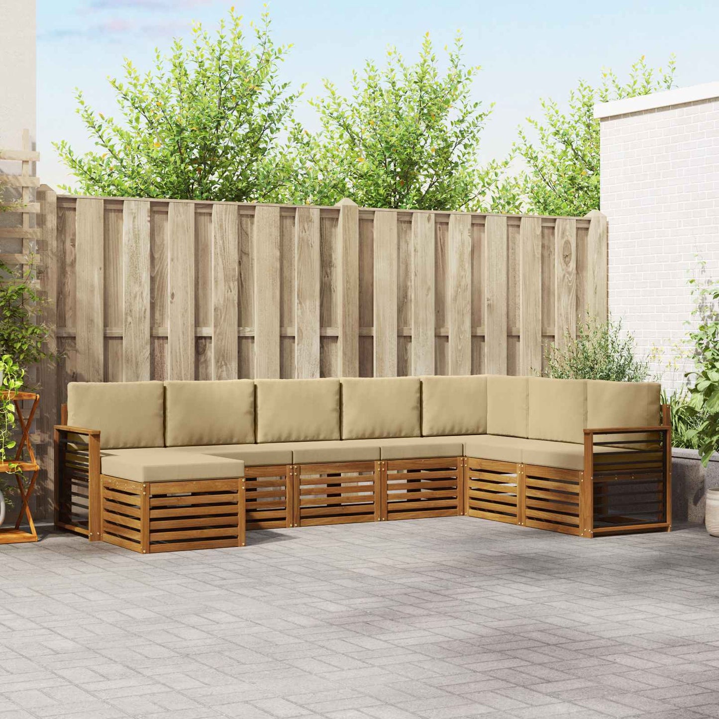 vidaXL Σειρά Καναπέ Εξωτερικού με μαξιλάρι 8 pcs Φυσικό και Μπεζ