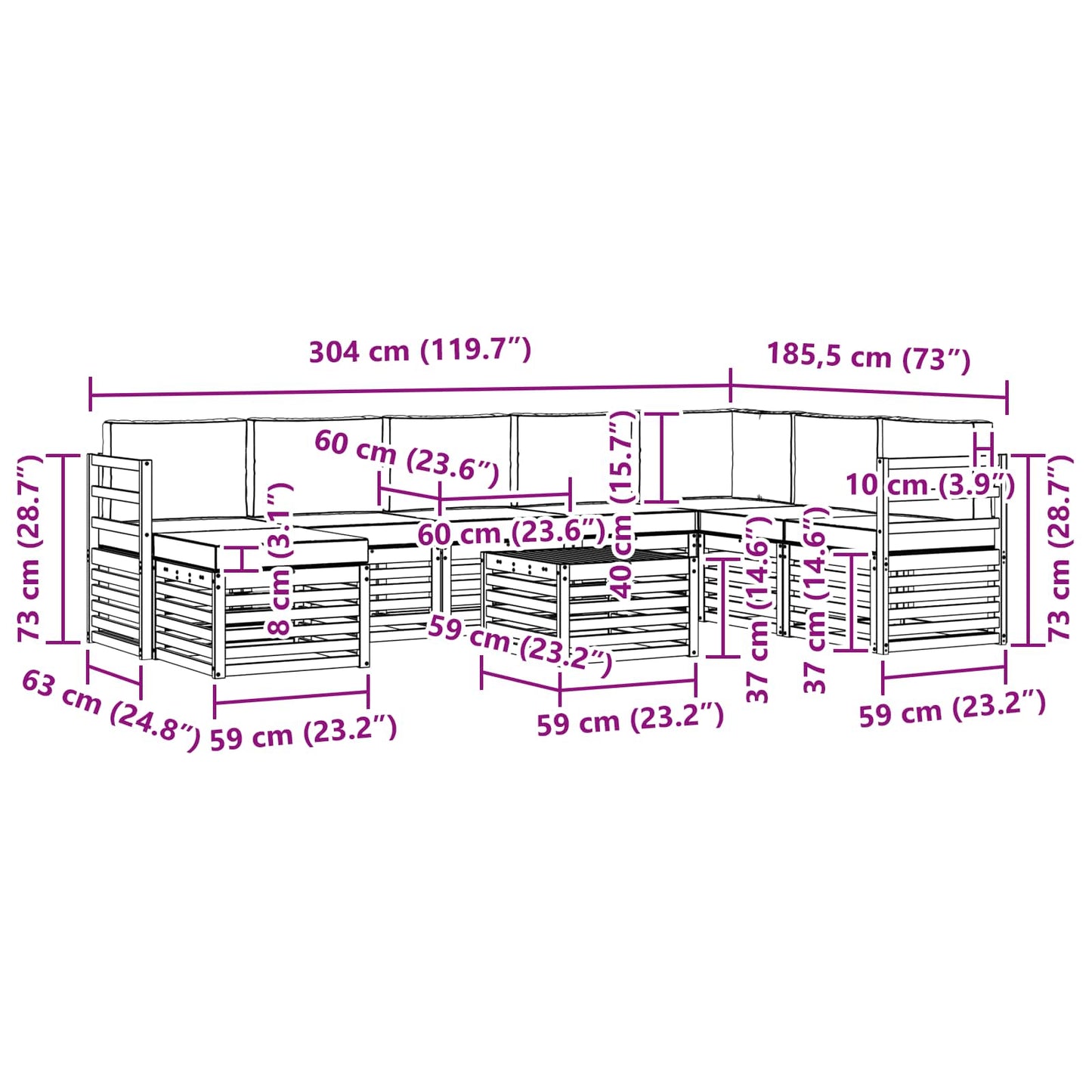 vidaXL Σειρά Καναπέ Εξωτερικού με μαξιλάρι 9 pcs Φυσικό και Ανθρακί
