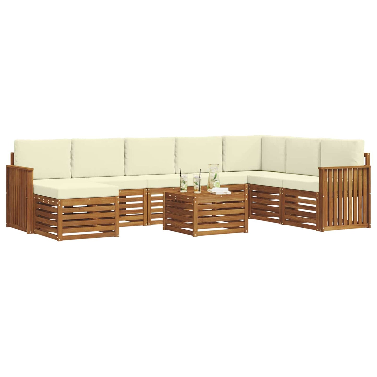 vidaXL Σειρά Καναπέ Εξωτερικού με μαξιλάρι 9 pcs Φυσικό και Κρέμα
