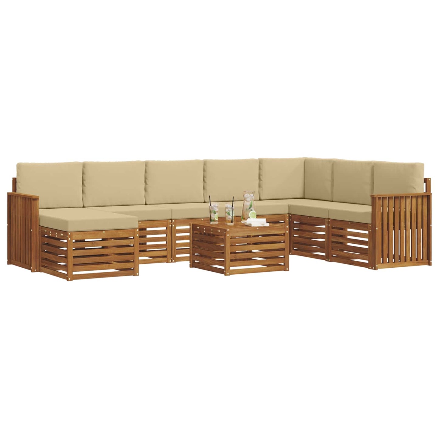 vidaXL Σειρά Καναπέ Εξωτερικού με μαξιλάρι 9 pcs Φυσικό και Μπεζ
