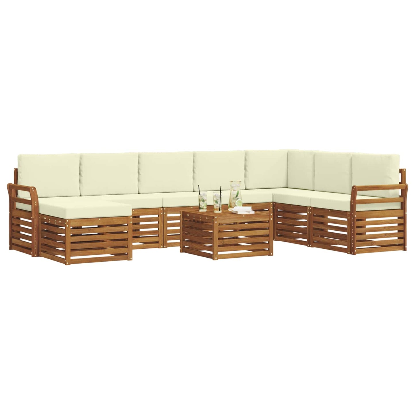 vidaXL Σειρά Καναπέ Εξωτερικού με μαξιλάρι 9 pcs Φυσικό και Κρέμα