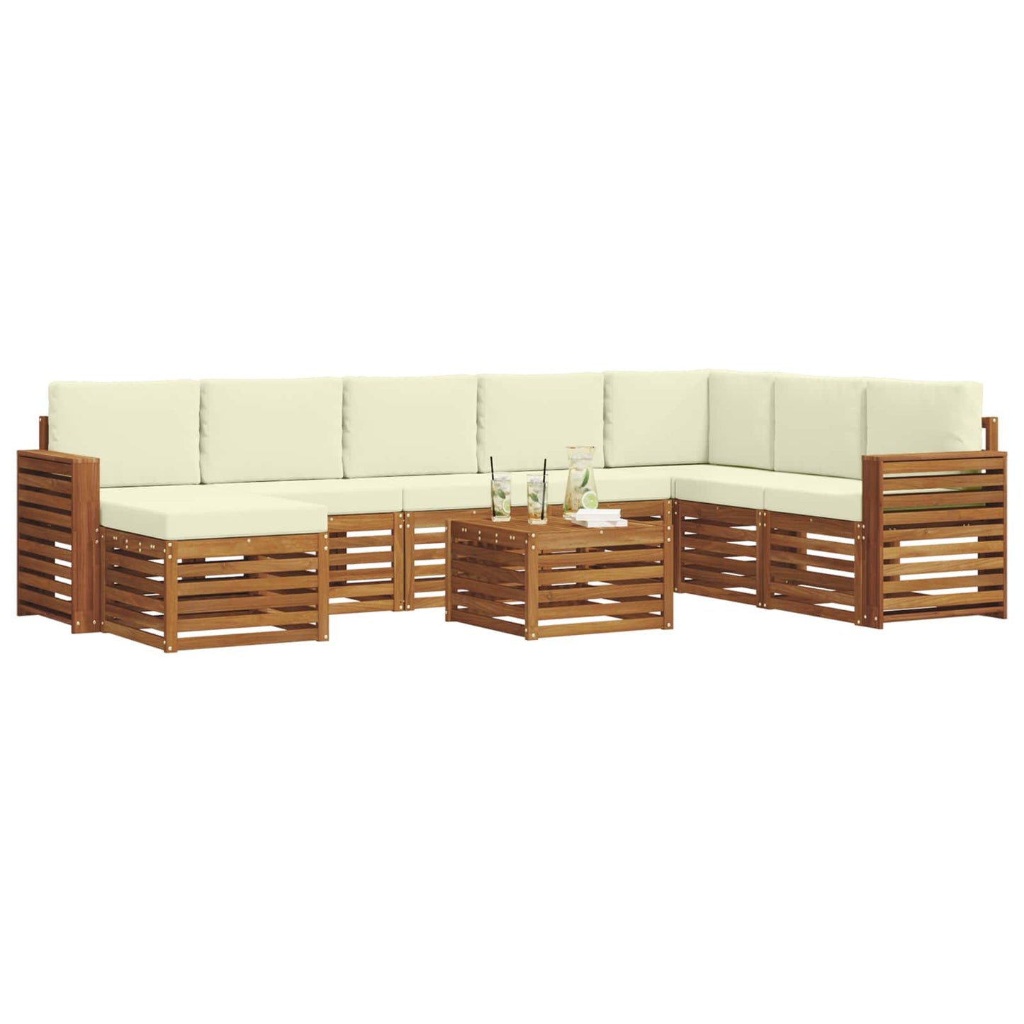 vidaXL Σειρά Καναπέ Εξωτερικού με μαξιλάρι 9 pcs Φυσικό και Κρέμα