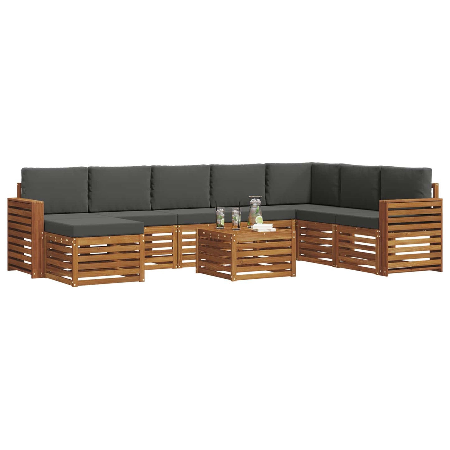 vidaXL Σειρά Καναπέ Εξωτερικού με μαξιλάρι 9 pcs Φυσικό και Ανθρακί