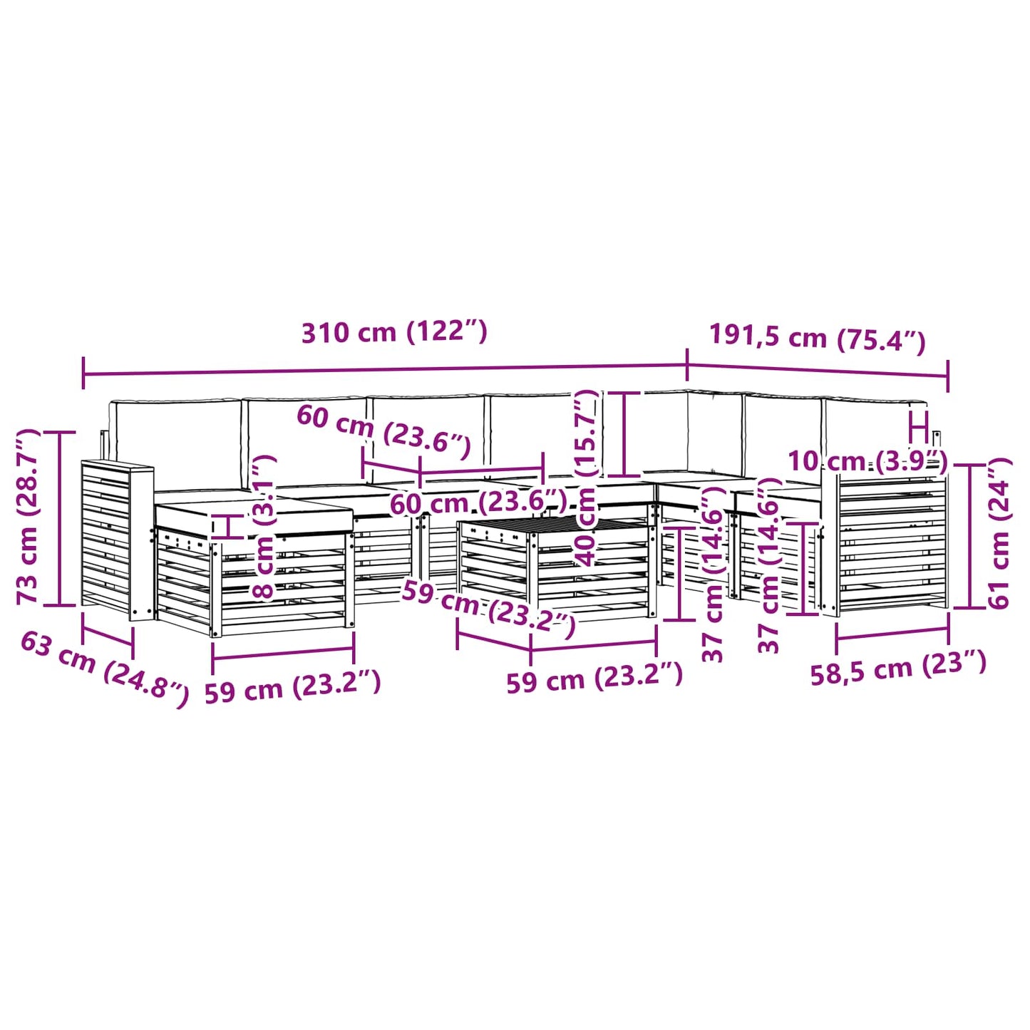 vidaXL Σειρά Καναπέ Εξωτερικού με μαξιλάρι 9 pcs Φυσικό και Μπεζ