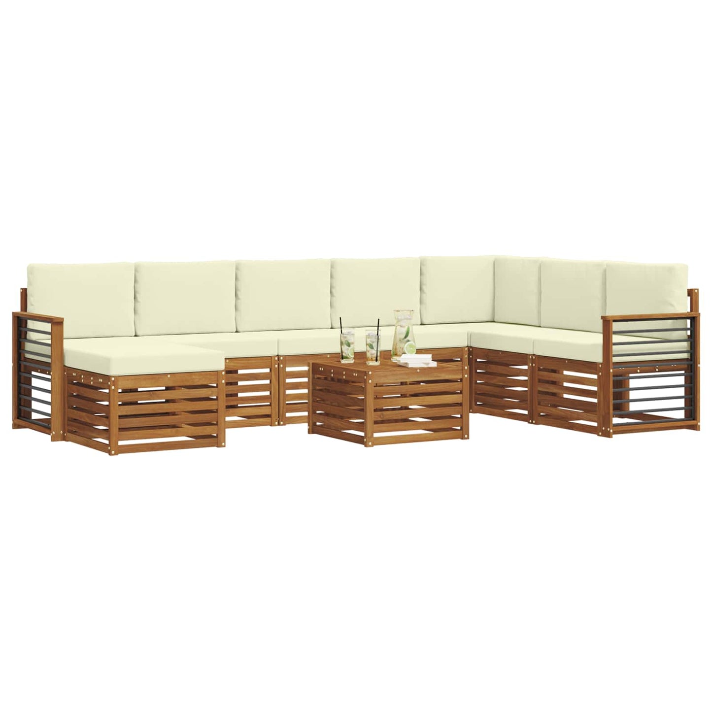 vidaXL Σειρά Καναπέ Εξωτερικού με μαξιλάρι 9 pcs Φυσικό και Κρέμα