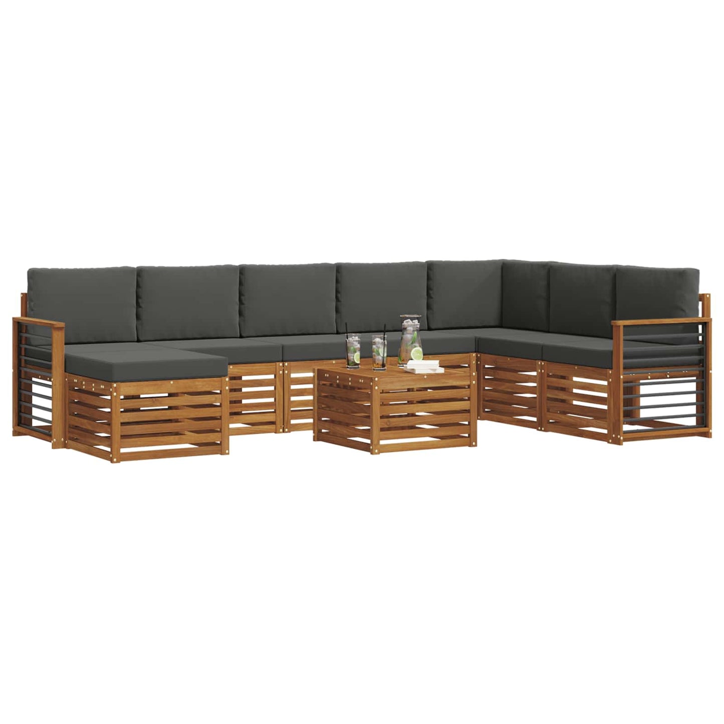 vidaXL Σειρά Καναπέ Εξωτερικού με μαξιλάρι 9 pcs Φυσικό και Ανθρακί