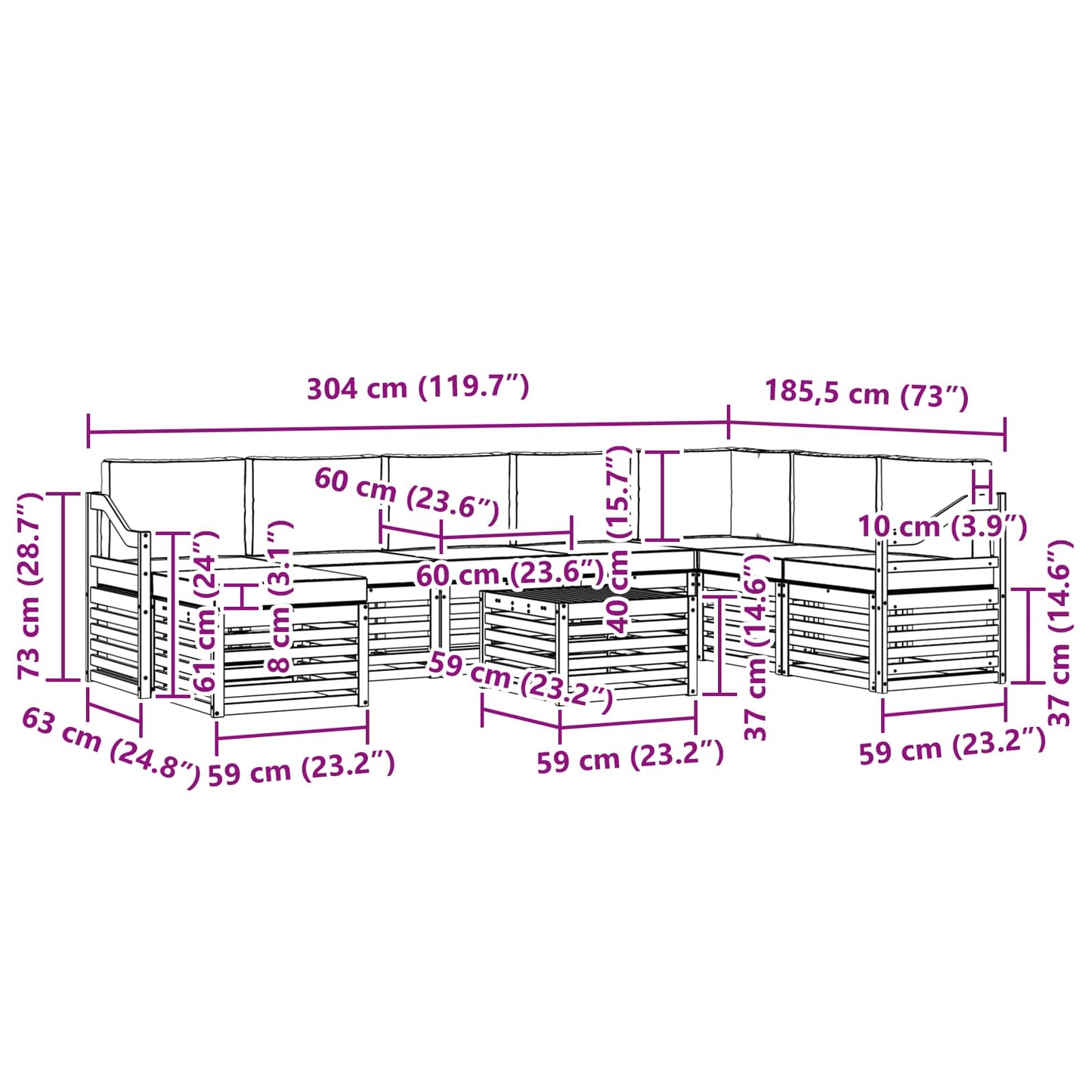 vidaXL Σειρά Καναπέ Εξωτερικού με μαξιλάρι 9 pcs Φυσικό και Μπεζ