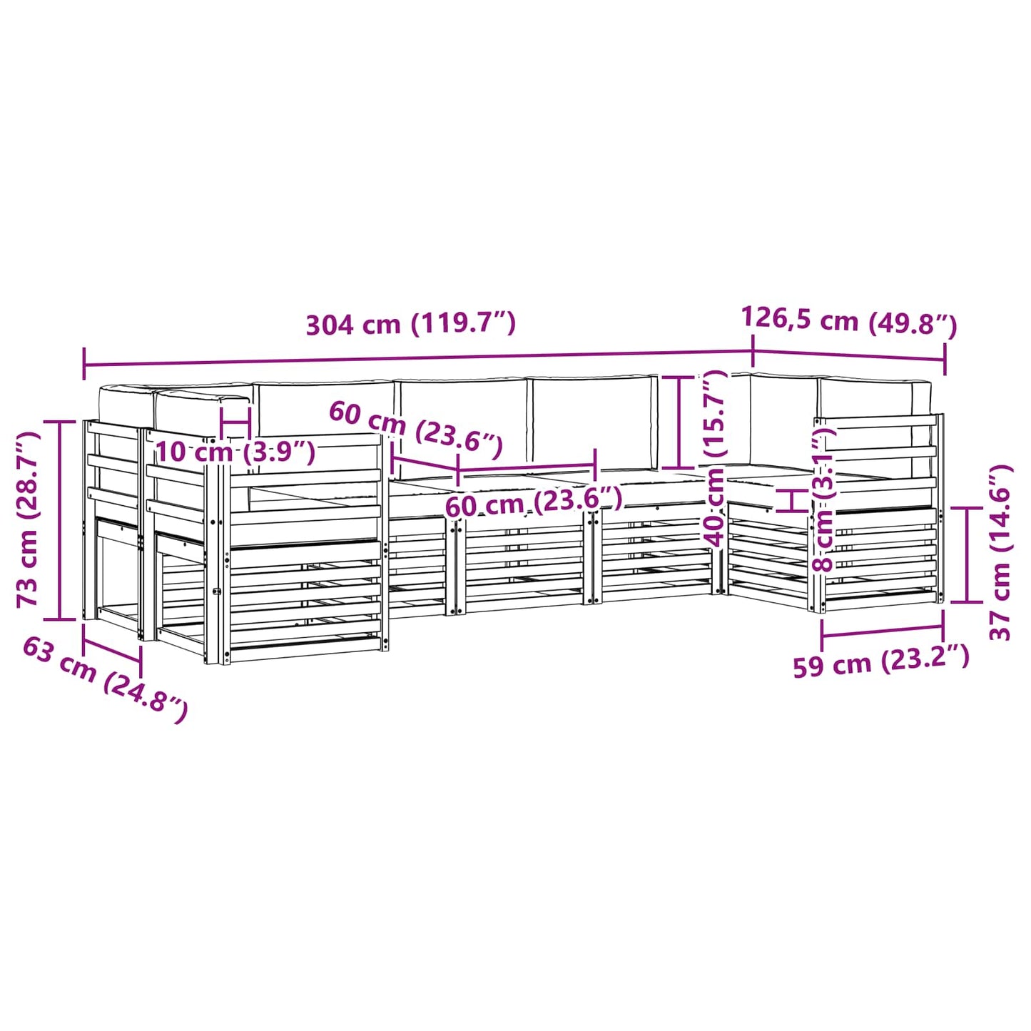 vidaXL Σαλονάκι Γωνιακού Καναπέ με μαξιλάρι 7 pcs Φυσικό και Ανθρακί