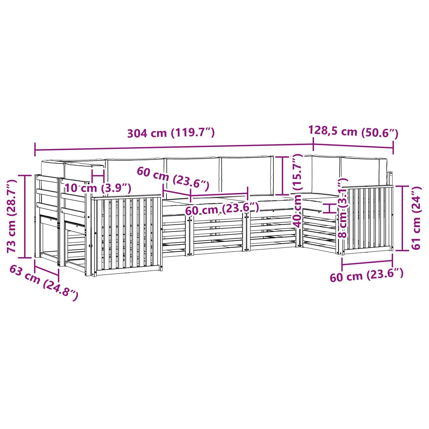 vidaXL Σαλονάκι Γωνιακού Καναπέ με μαξιλάρι 7 pcs Φυσικό και Ανθρακί