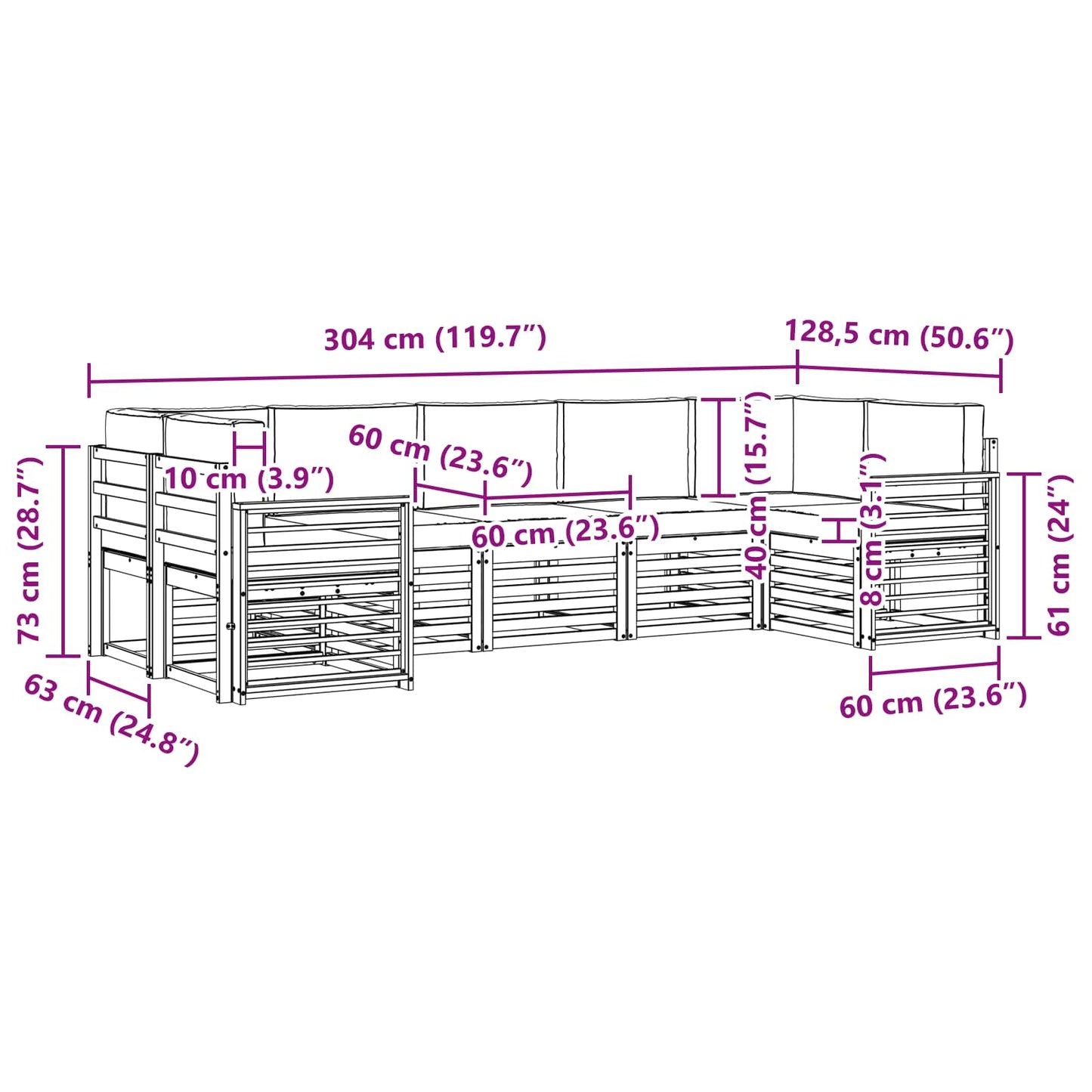 vidaXL Σαλονάκι Γωνιακού Καναπέ με μαξιλάρι 7 pcs Φυσικό και Ανθρακί