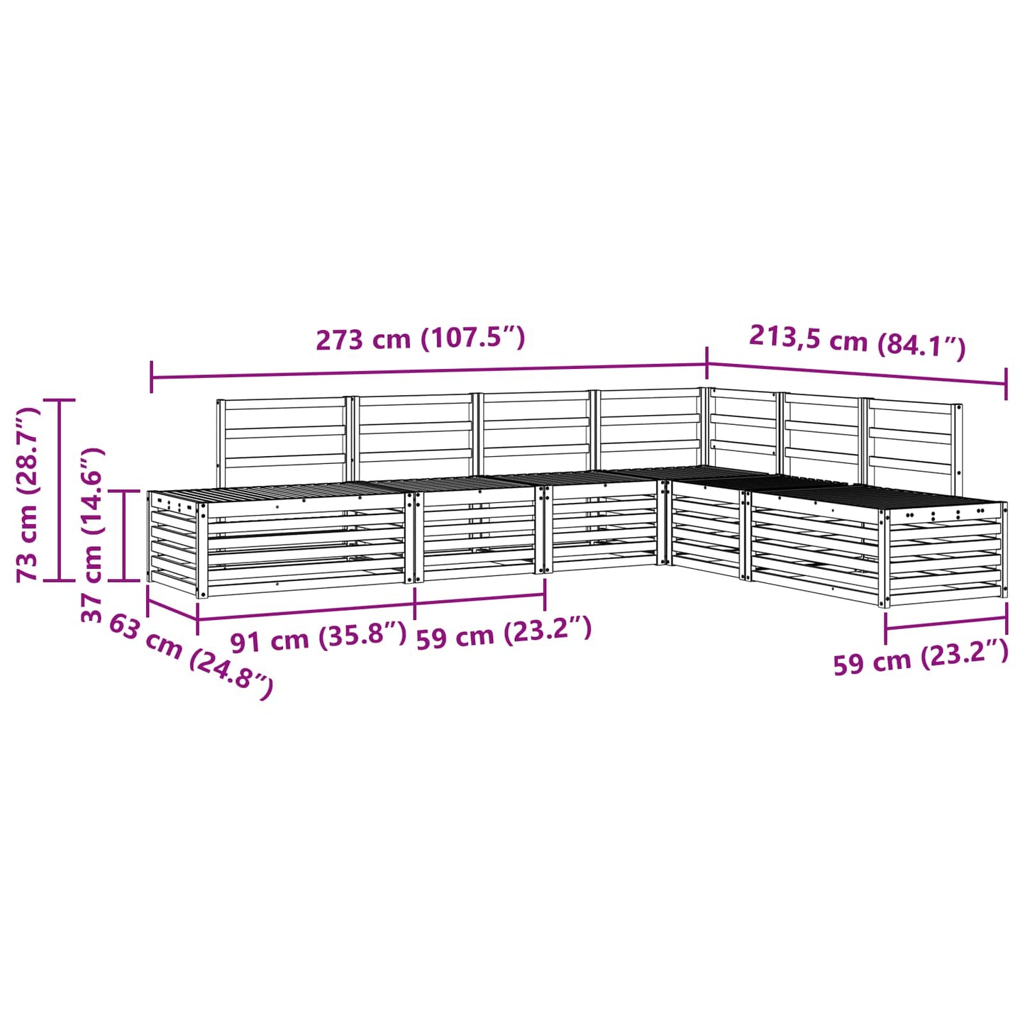 vidaXL Σειρά Καναπέ Εξωτερικού Φυσικό 273 x 213,5 x 73 εκ.