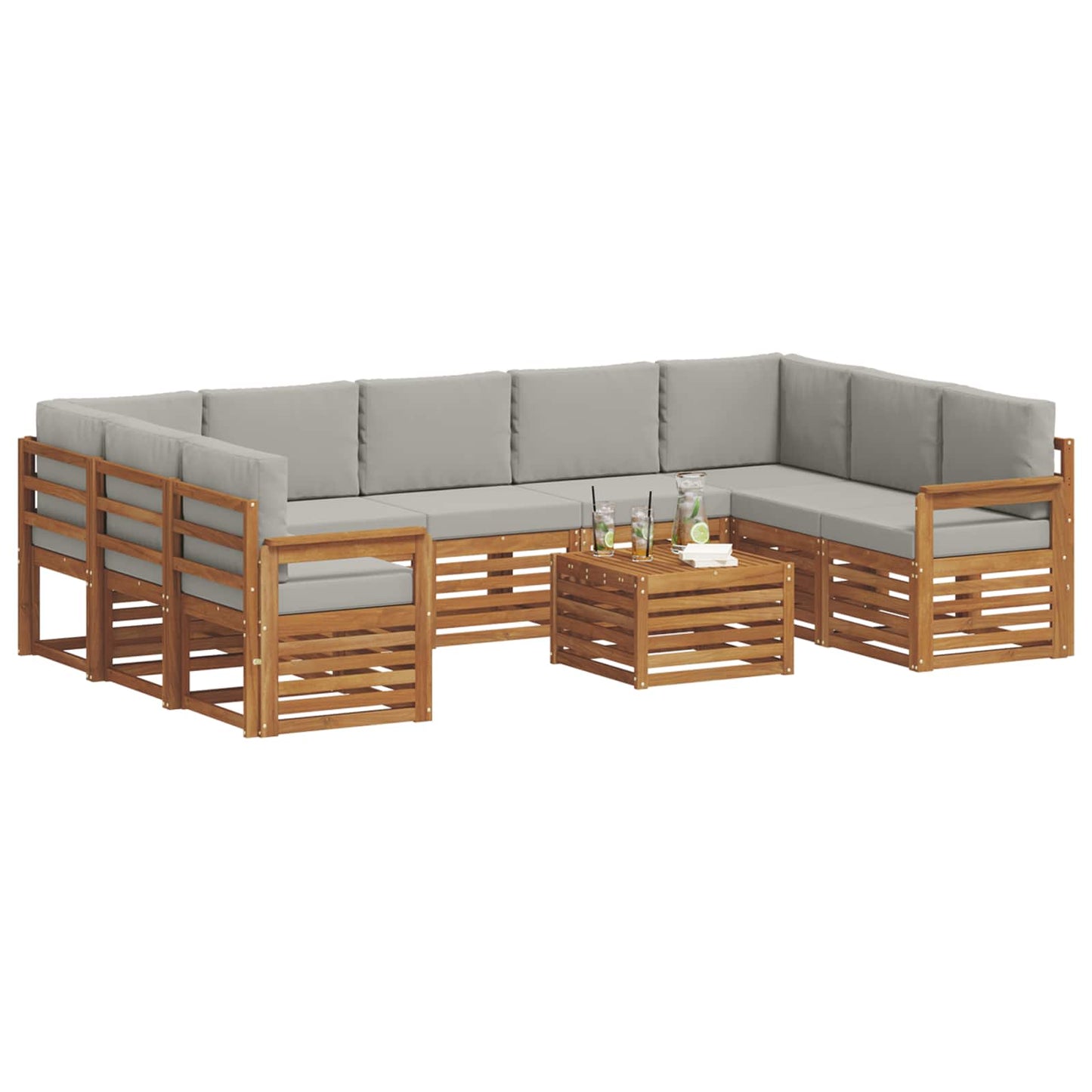 vidaXL Σετ Καναπέ 10 pcs Φυσικό και Ανοιχτό Γκρι Στερεό Ξύλο Ακακίας